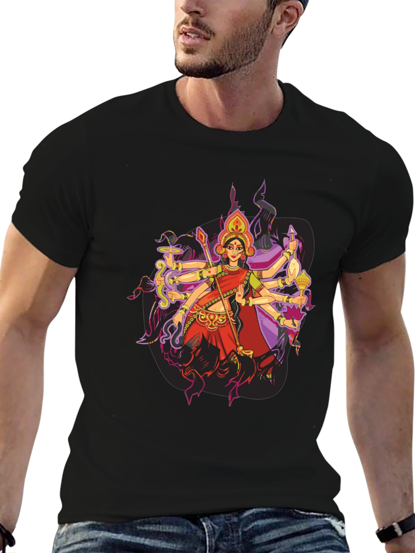 Durga Goddess Graphic Tee - Mens Black T-Shirt