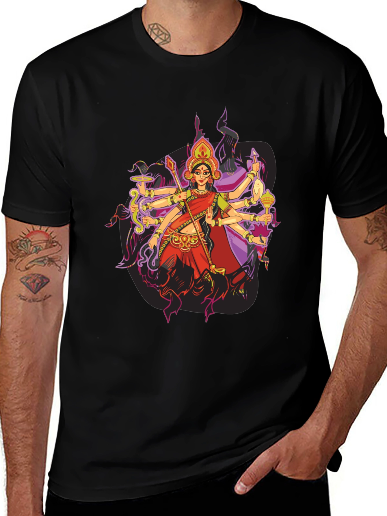 Durga Goddess Graphic Tee - Mens Black T-Shirt