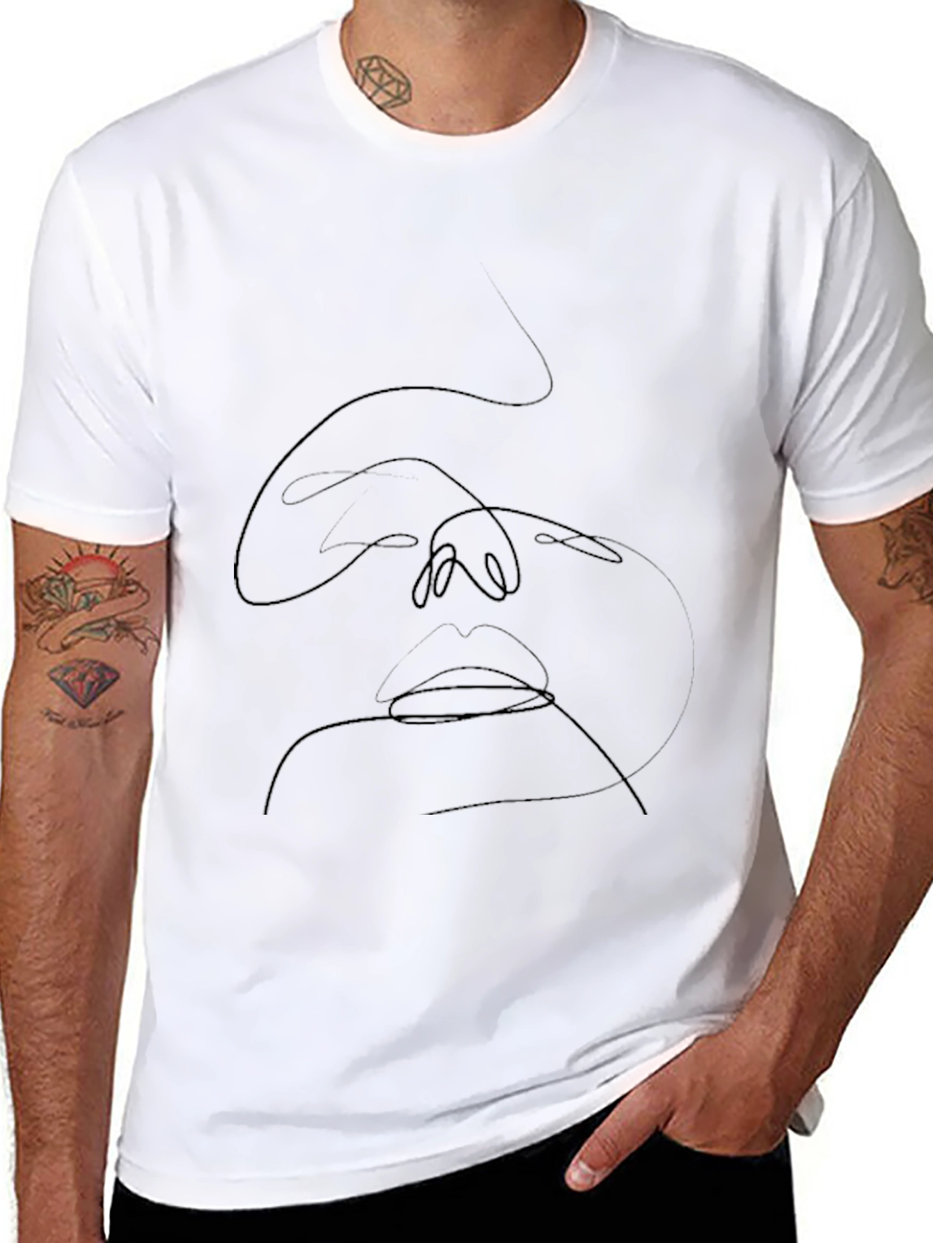 Abstract Face Line Art Black Tee