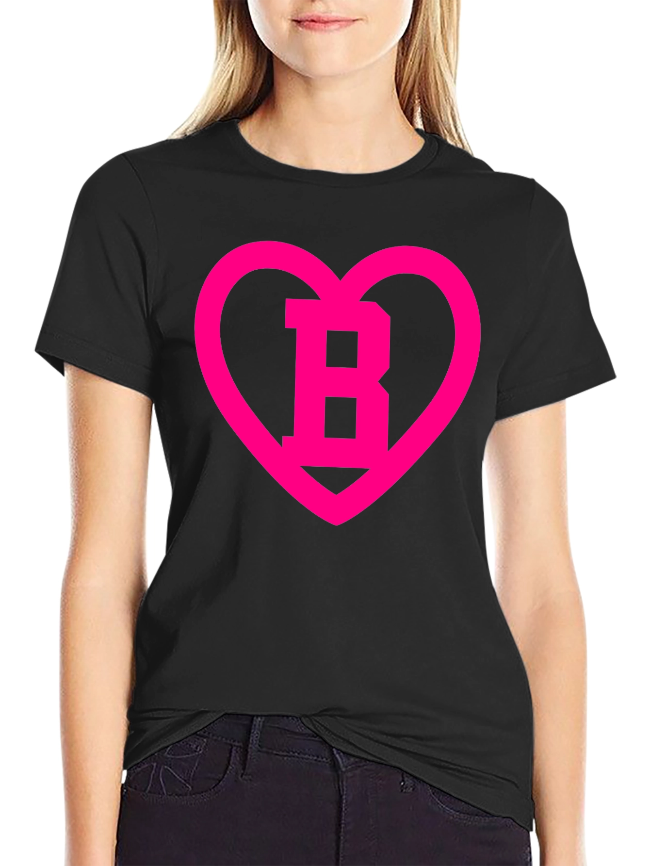 Black T-Shirt with Pink Heart B Design