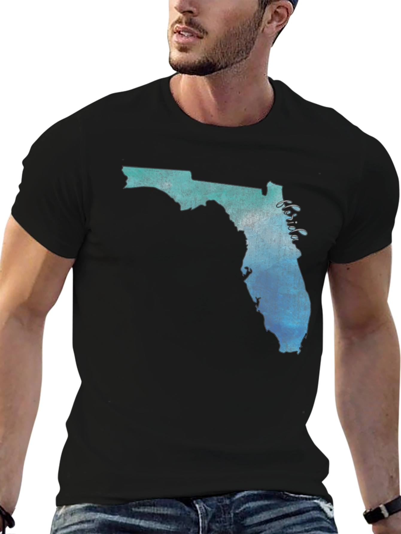 Florida State Map Graphic Print Black T-Shirt