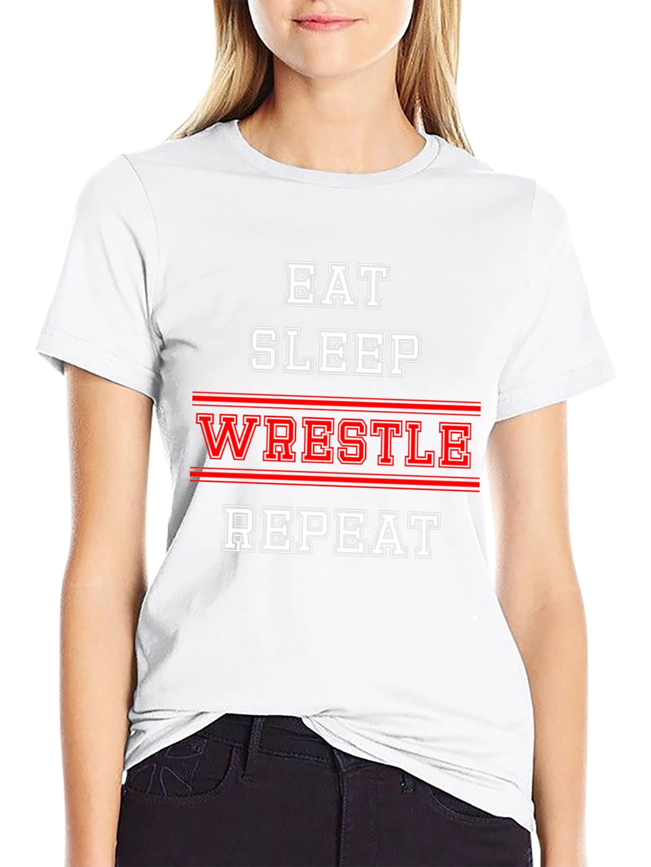 Eat Sleep Wrestle Repeat Black T-Shirt