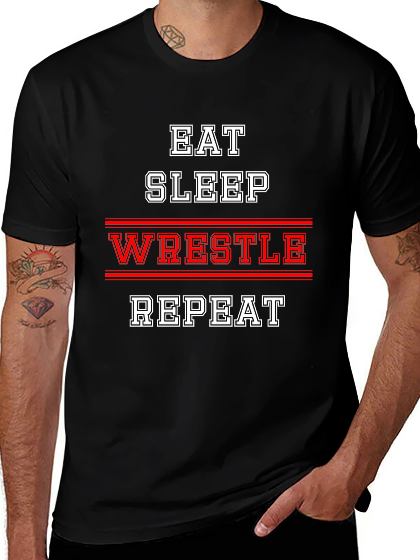 Eat Sleep Wrestle Repeat Black T-Shirt
