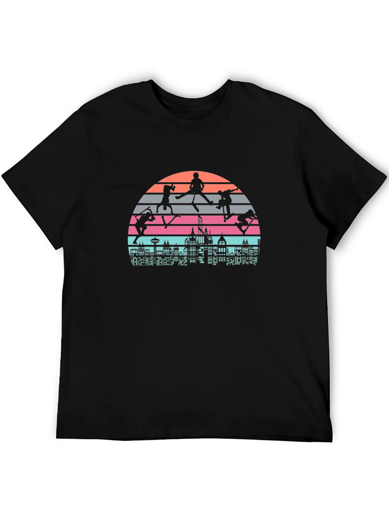 Skateboarding Cityscape Retro Graphic Tee