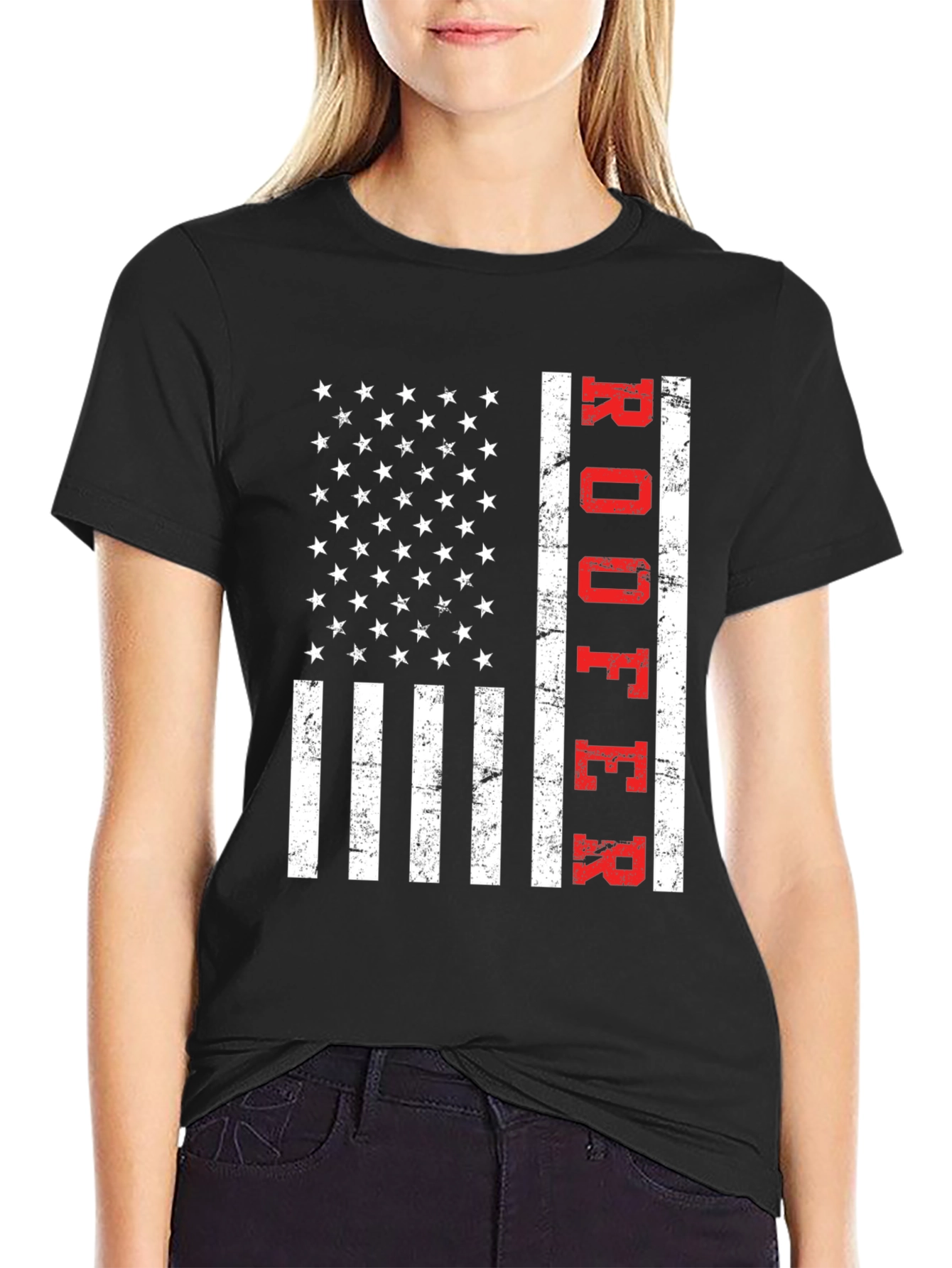 Roofer American Flag T-Shirt Patriotic Job Pride Tee