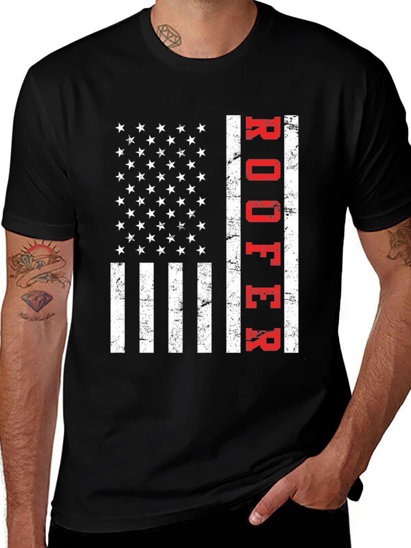 Roofer American Flag T-Shirt Patriotic Job Pride Tee