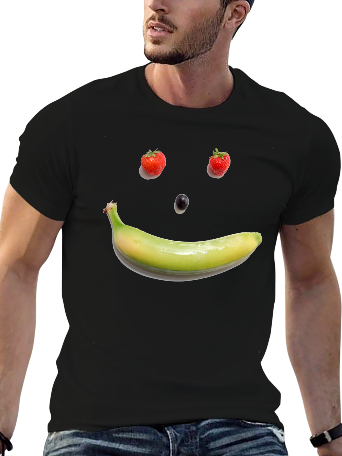 Fruit Face Graphic Tee - Black Cotton T-Shirt