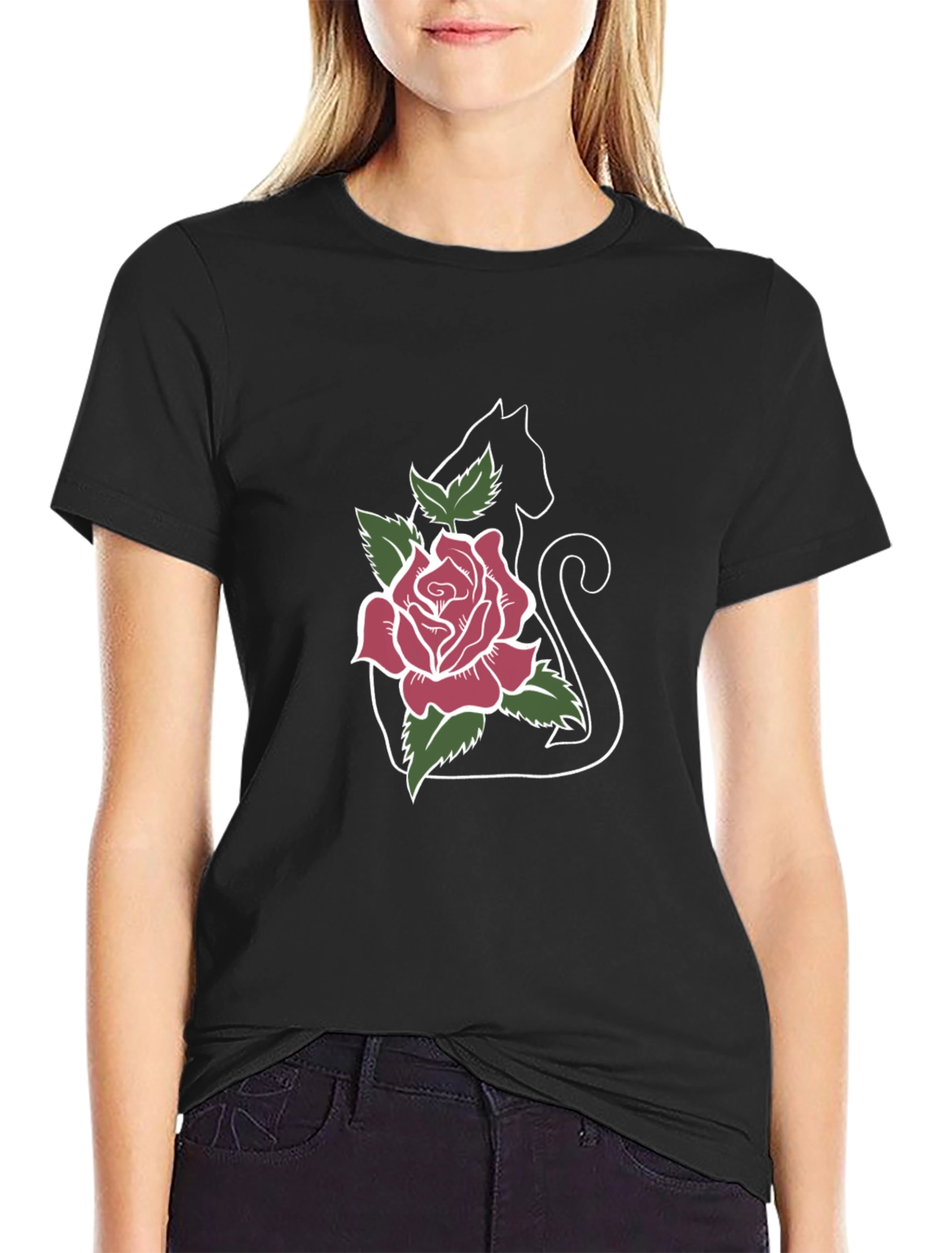 Black Cat Rose T-Shirt