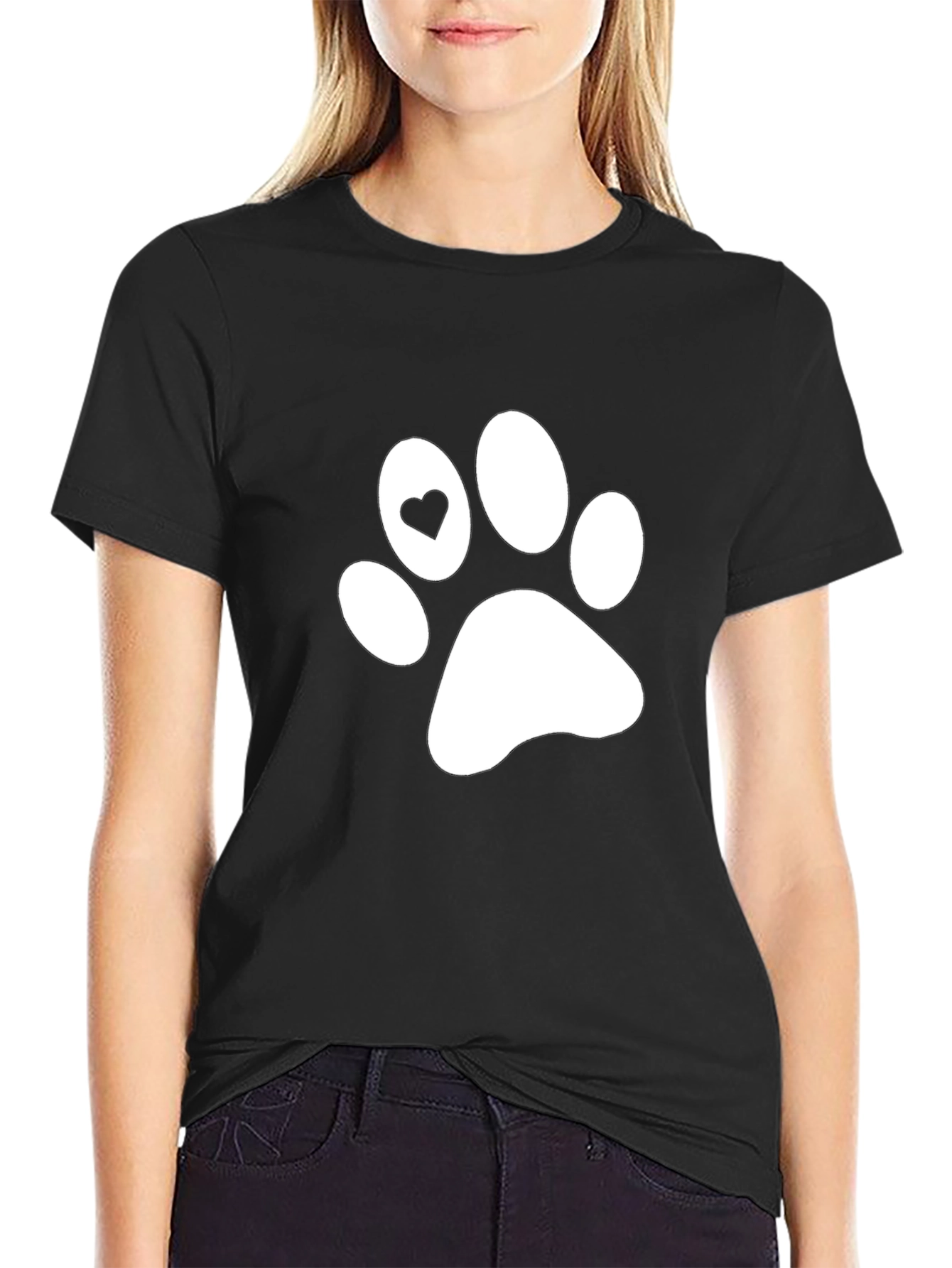 Paw Print Heart T-Shirt - Black