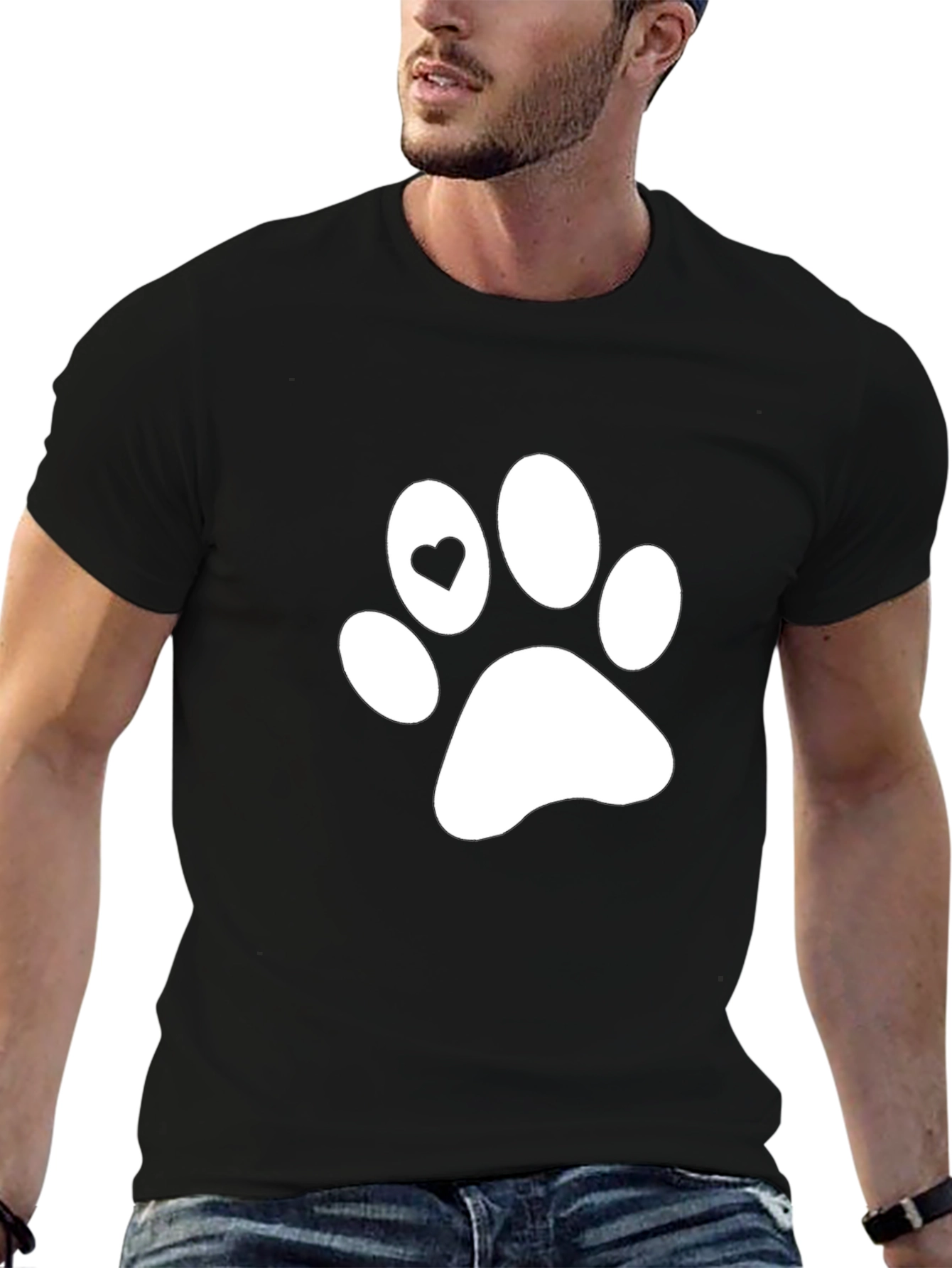 Paw Print Heart T-Shirt - Black