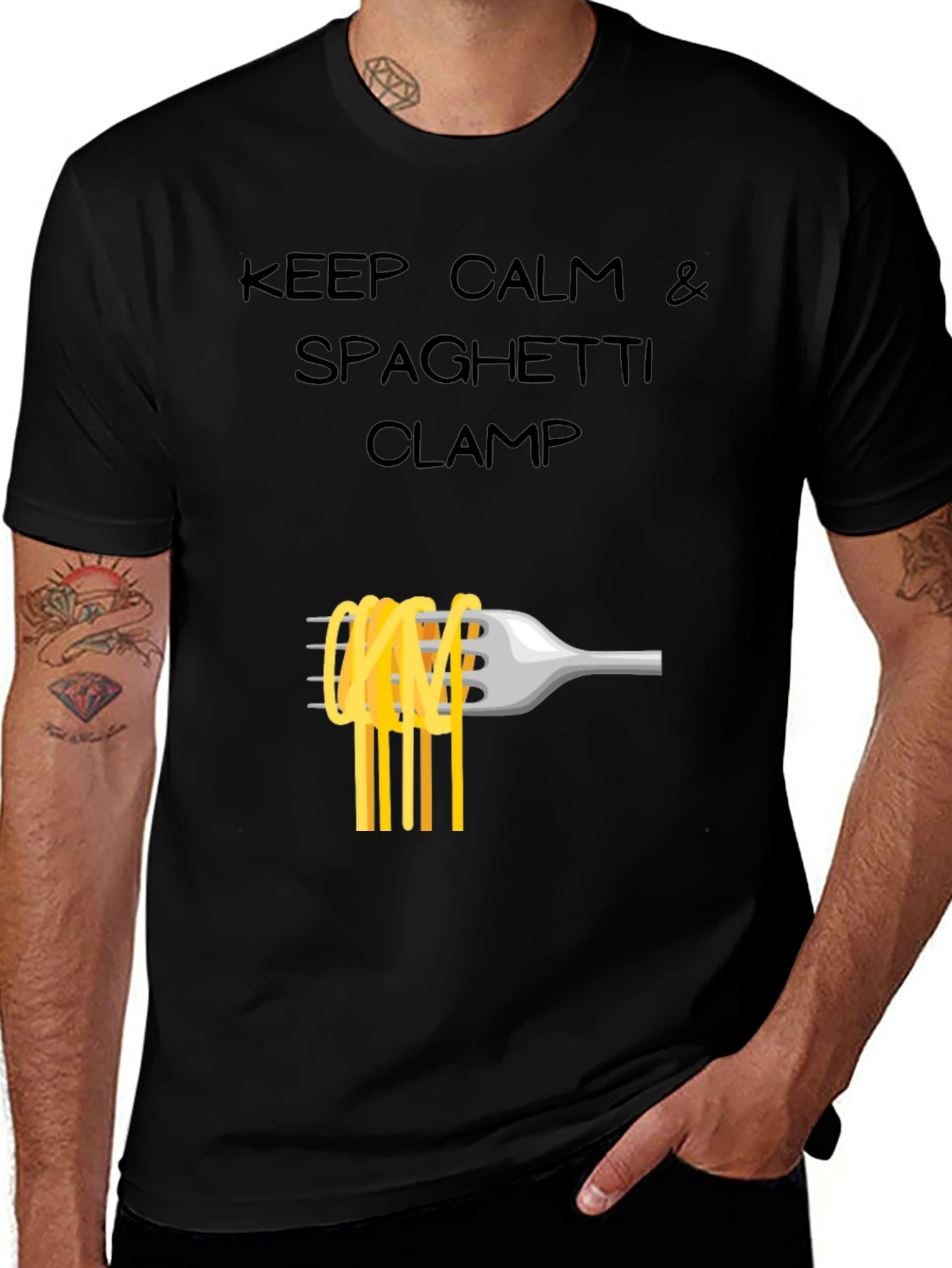 Keep Calm Spaghetti Clamp T-Shirt - Funny Foodie Tee