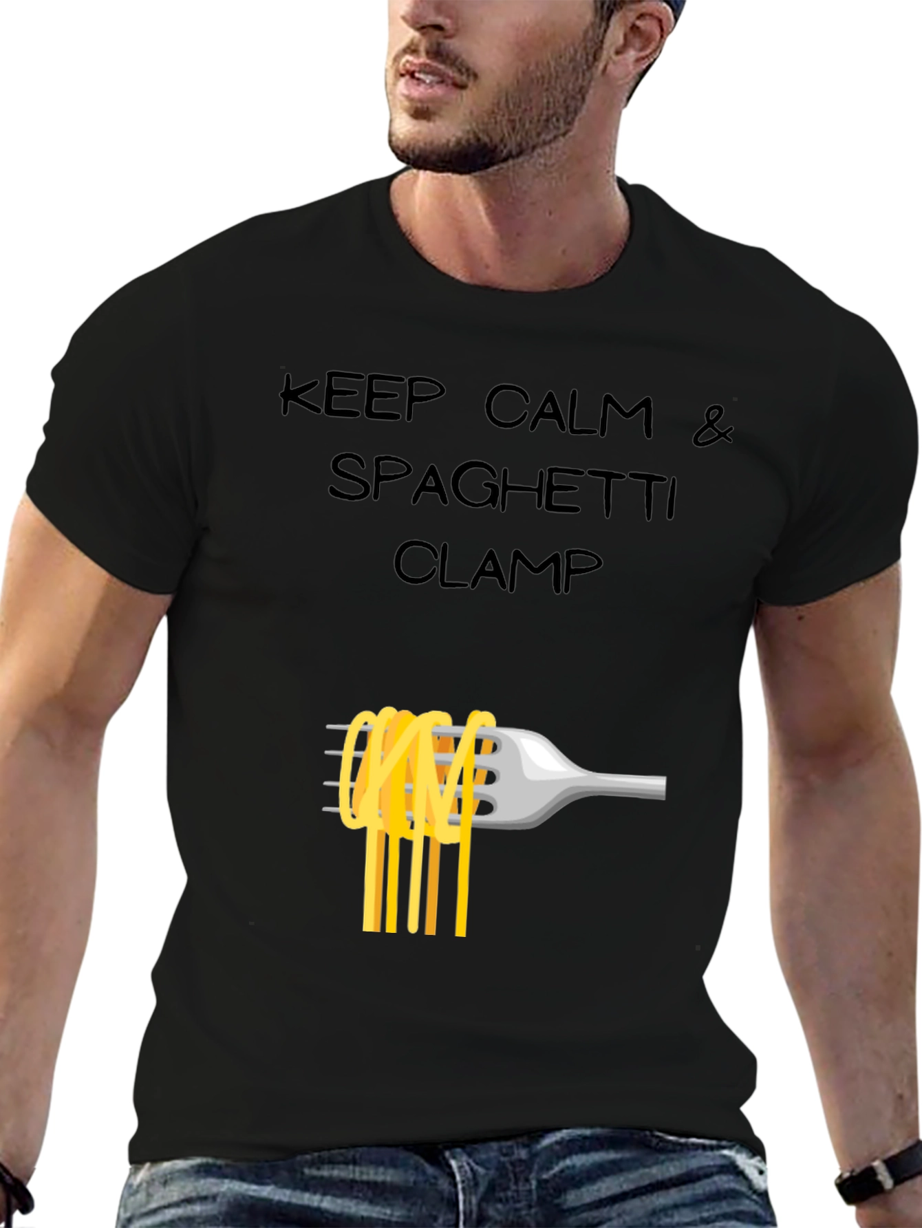 Keep Calm Spaghetti Clamp T-Shirt - Funny Foodie Tee