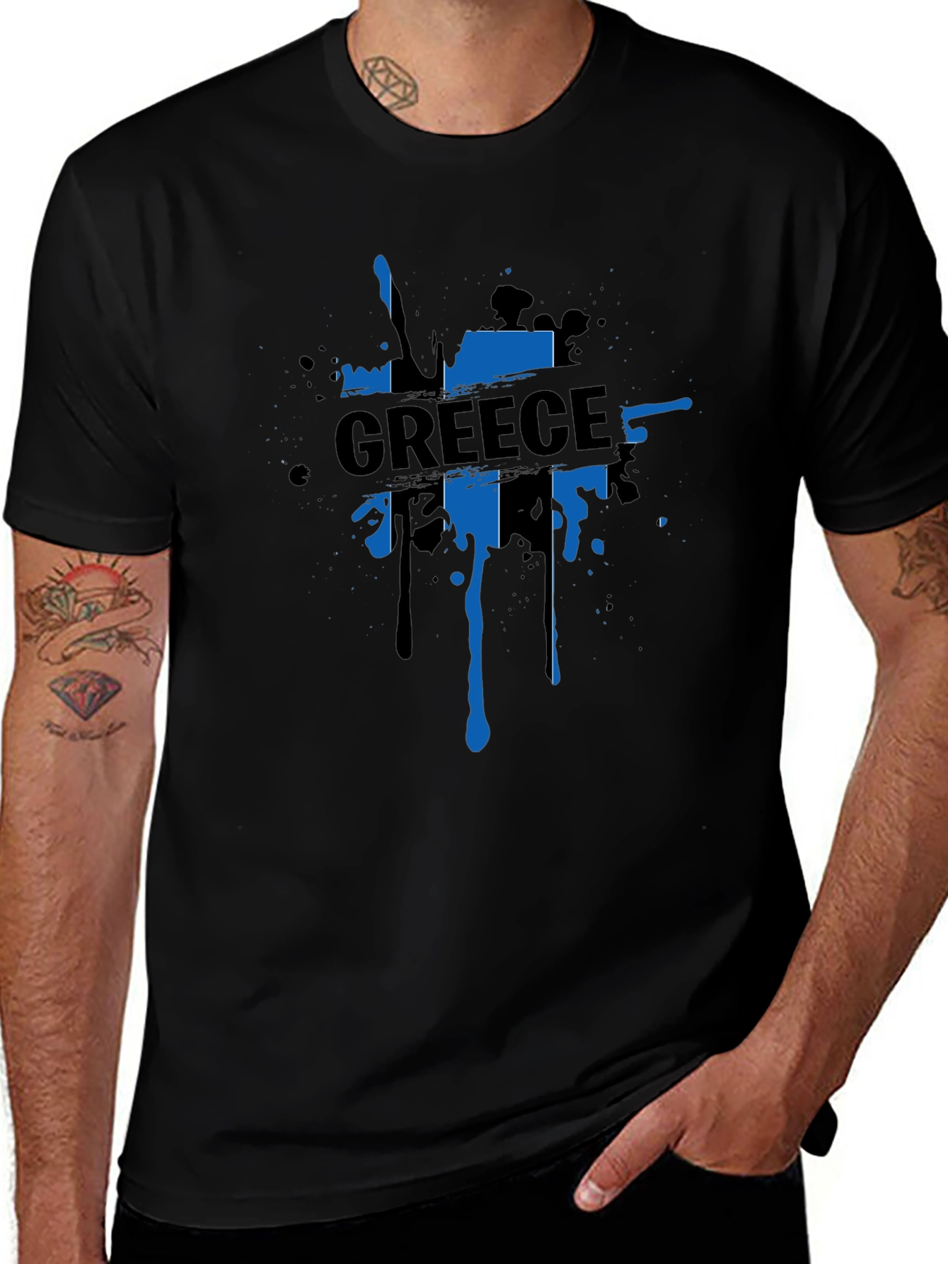 Greece Flag Splatter T-Shirt - Mens