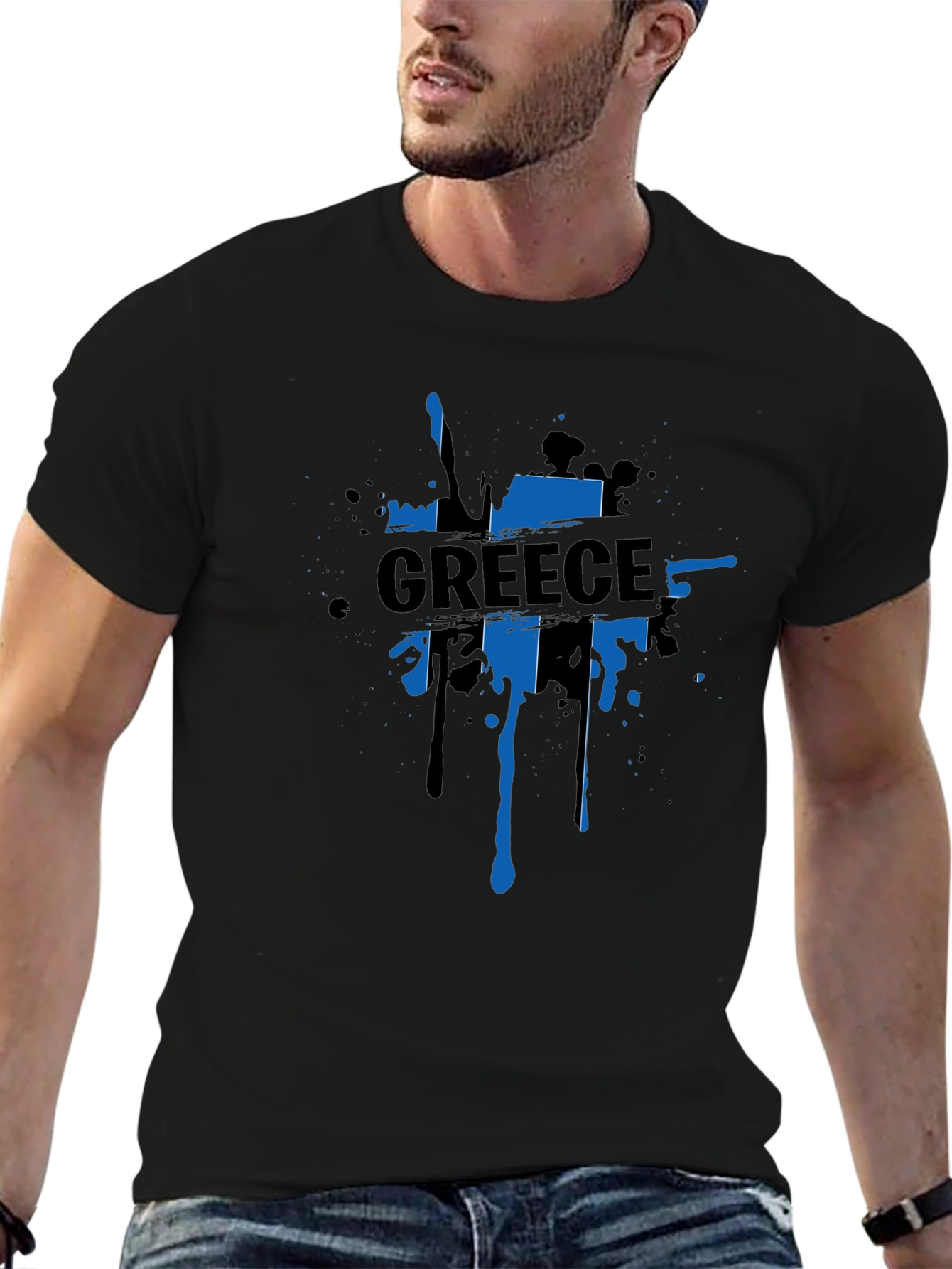 Greece Flag Splatter T-Shirt - Mens