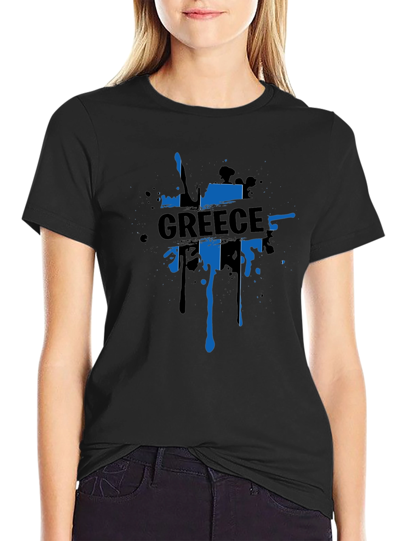 Greece Flag Splatter T-Shirt - Mens