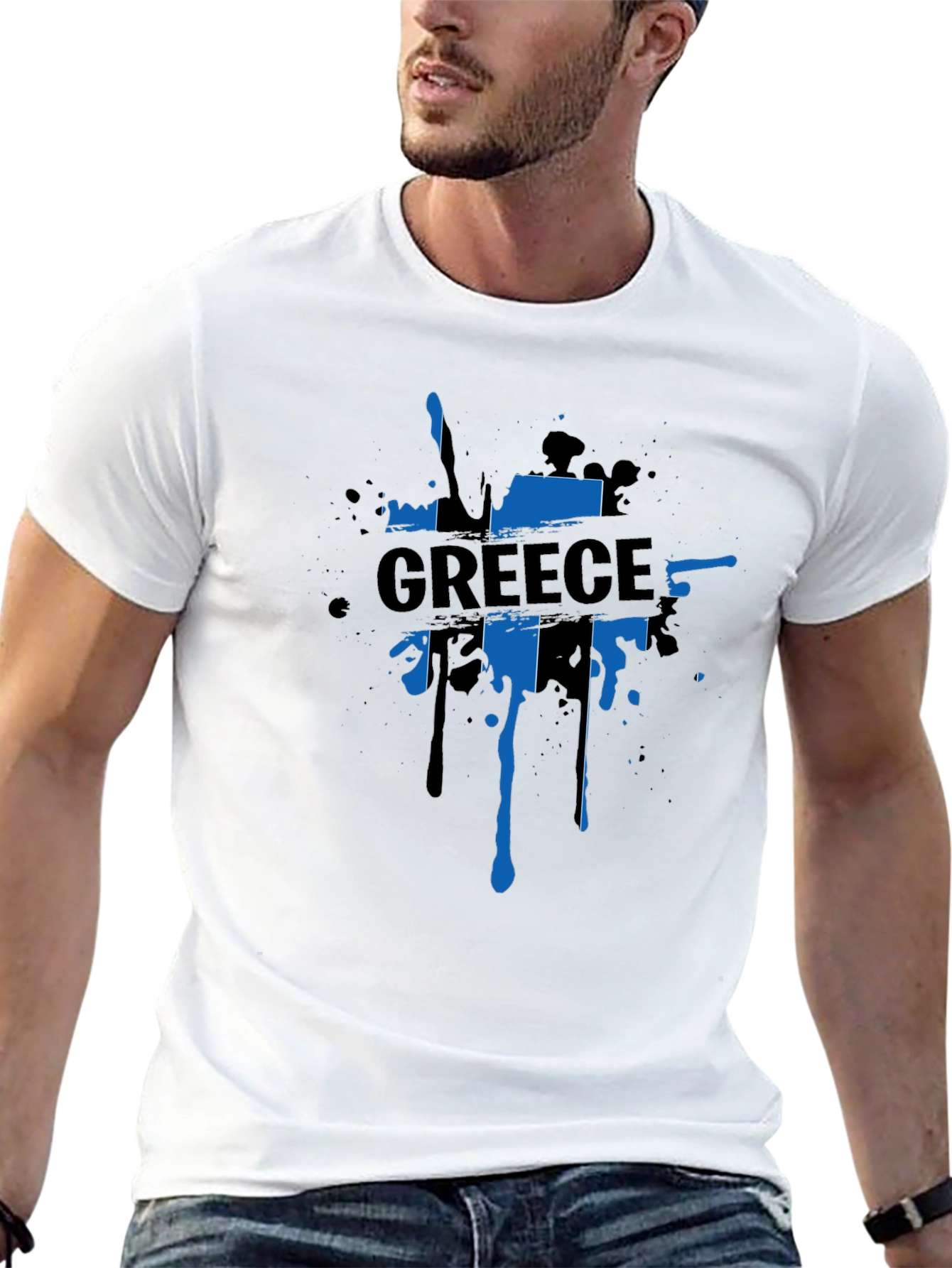 Greece Flag Splatter T-Shirt - Mens