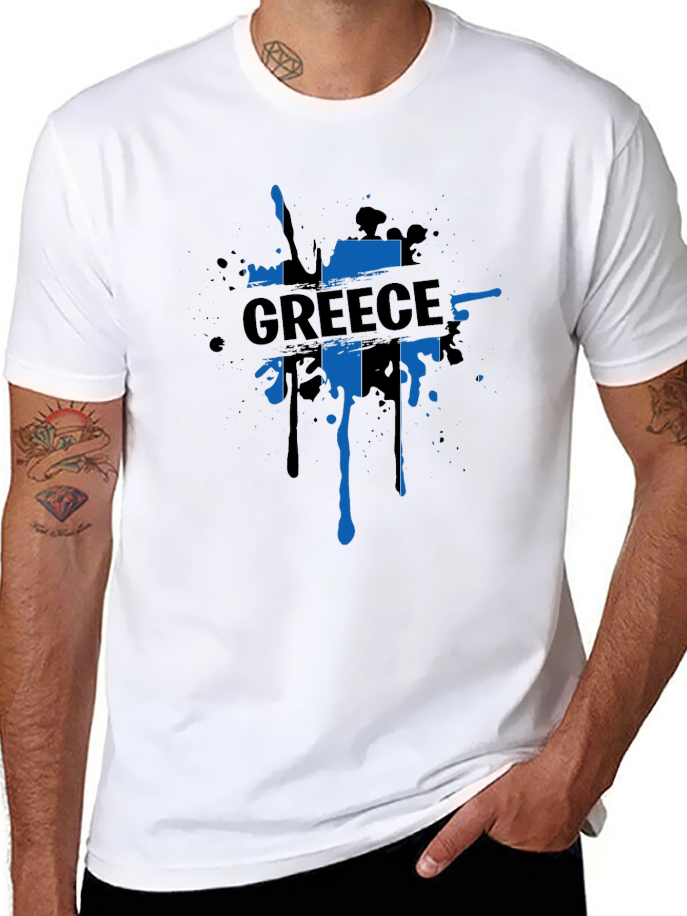 Greece Flag Splatter T-Shirt - Mens