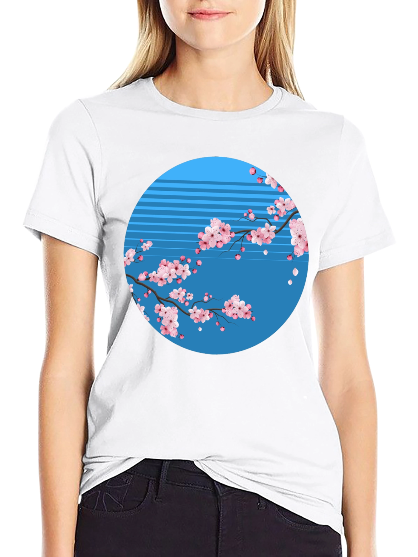 Cherry Blossom Graphic Tee - Black Cotton