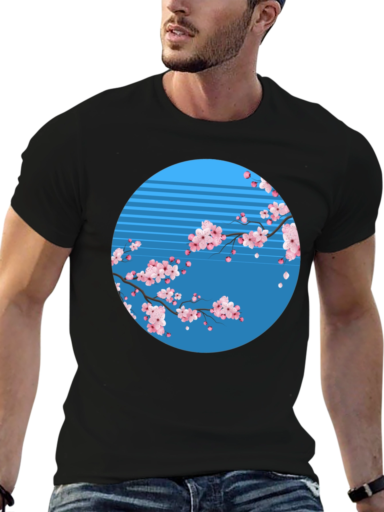 Cherry Blossom Graphic Tee - Black Cotton