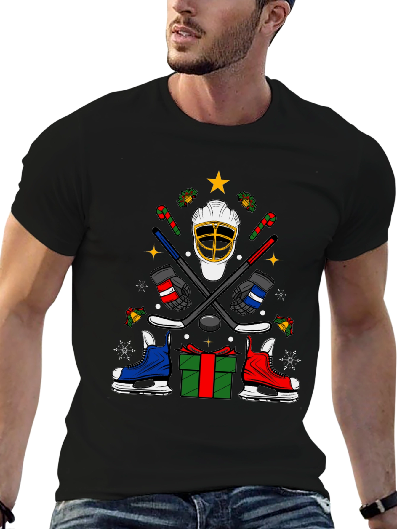 Festive Hockey T-Shirt - Holiday Sports Apparel