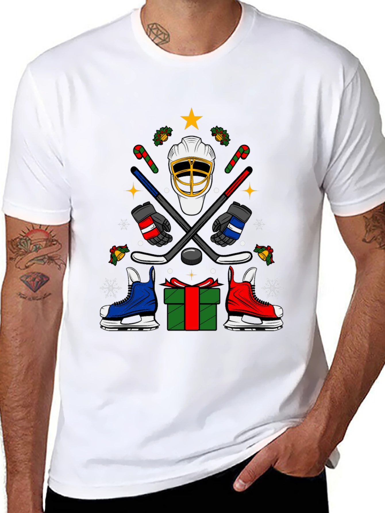 Festive Hockey T-Shirt - Holiday Sports Apparel