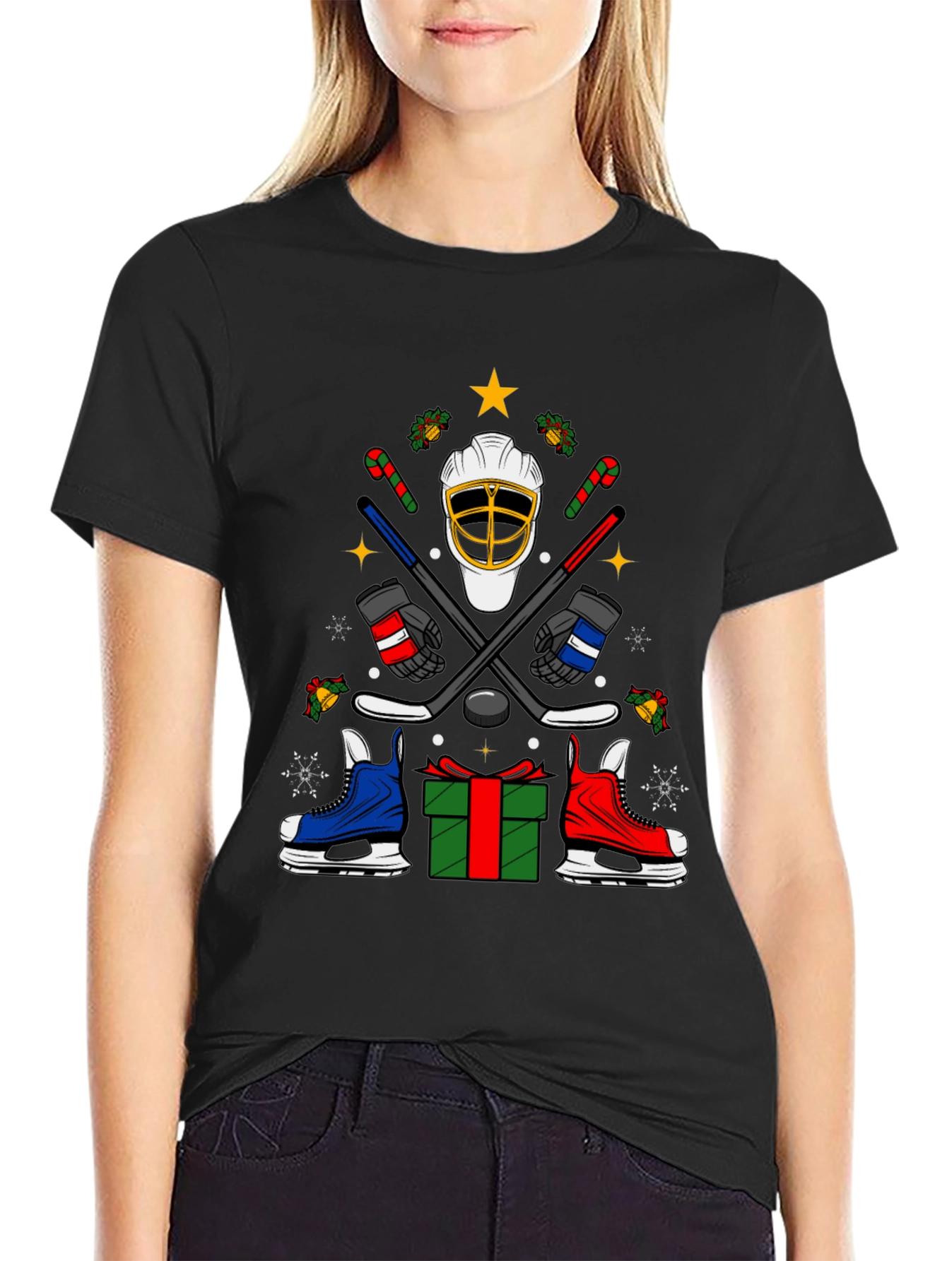 Festive Hockey T-Shirt - Holiday Sports Apparel