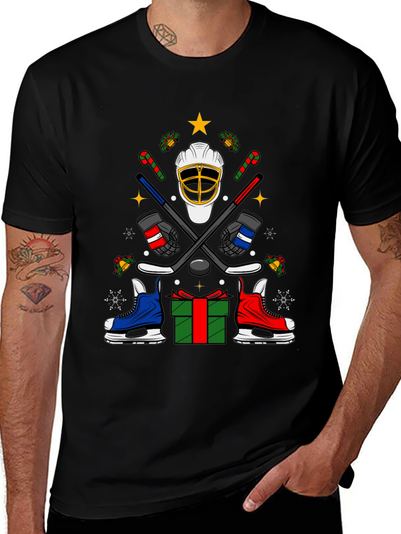 Festive Hockey T-Shirt - Holiday Sports Apparel