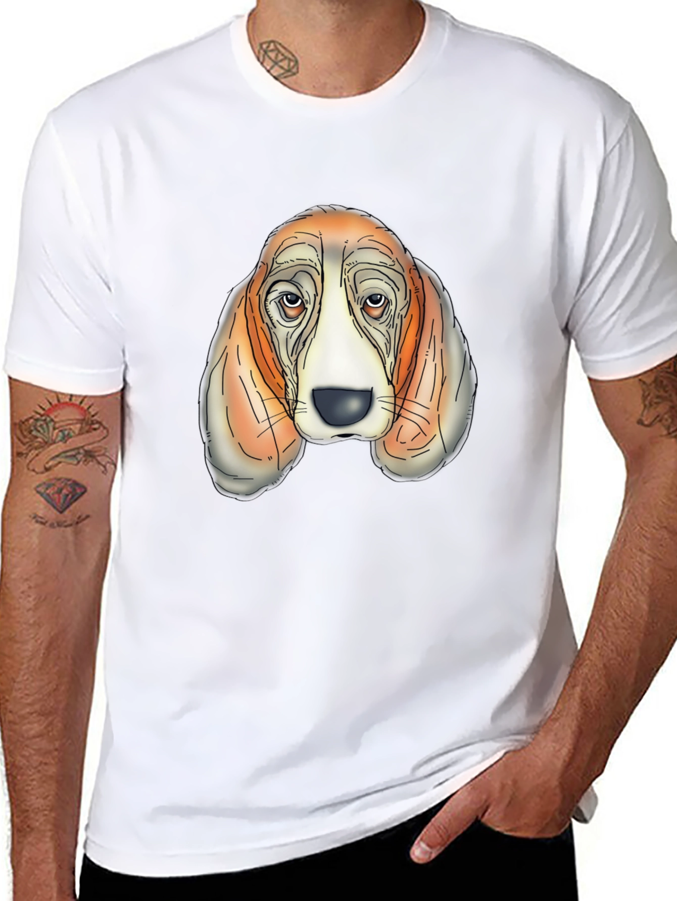 Basset Hound Graphic Tee - Mens Black T-Shirt