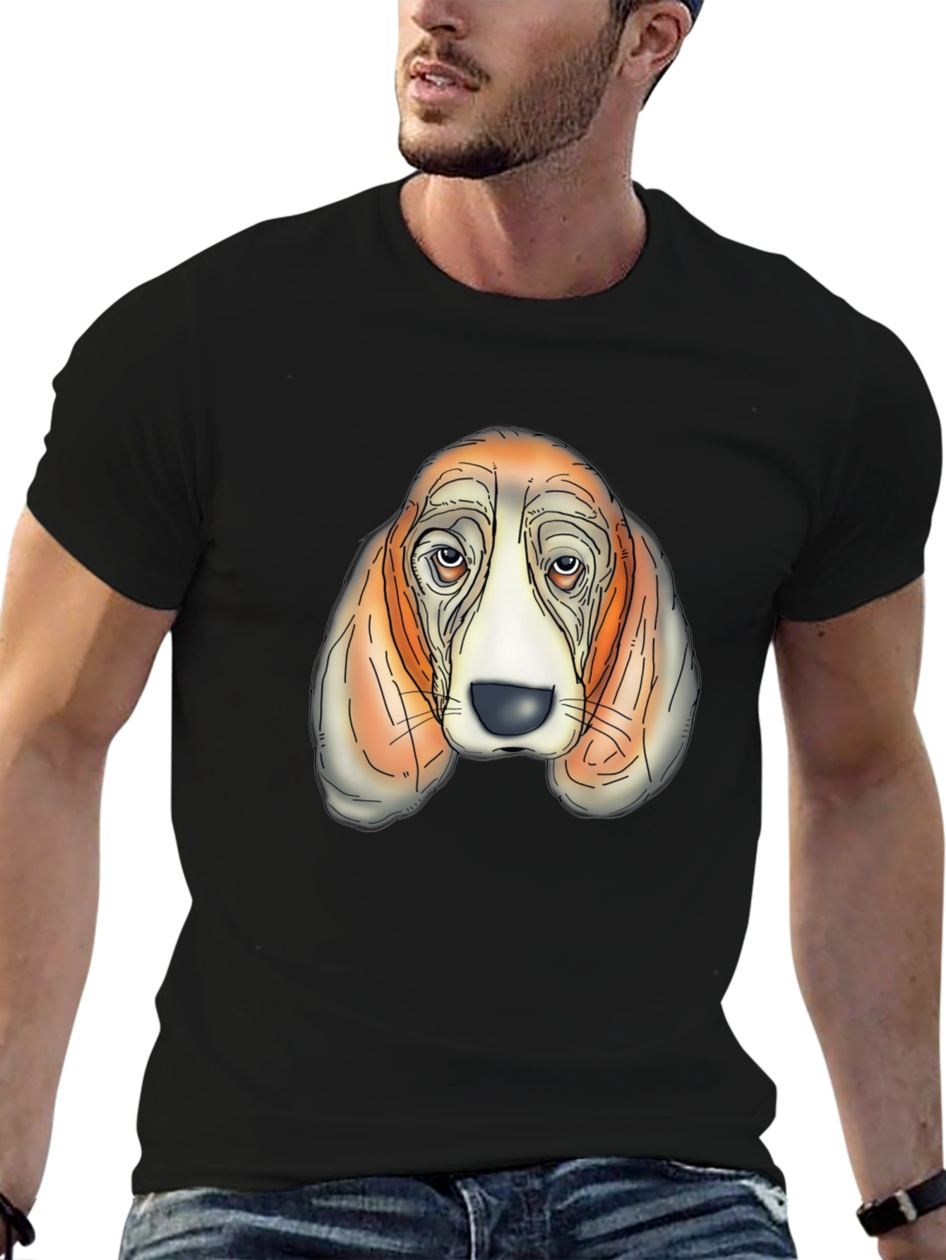 Basset Hound Graphic Tee - Mens Black T-Shirt