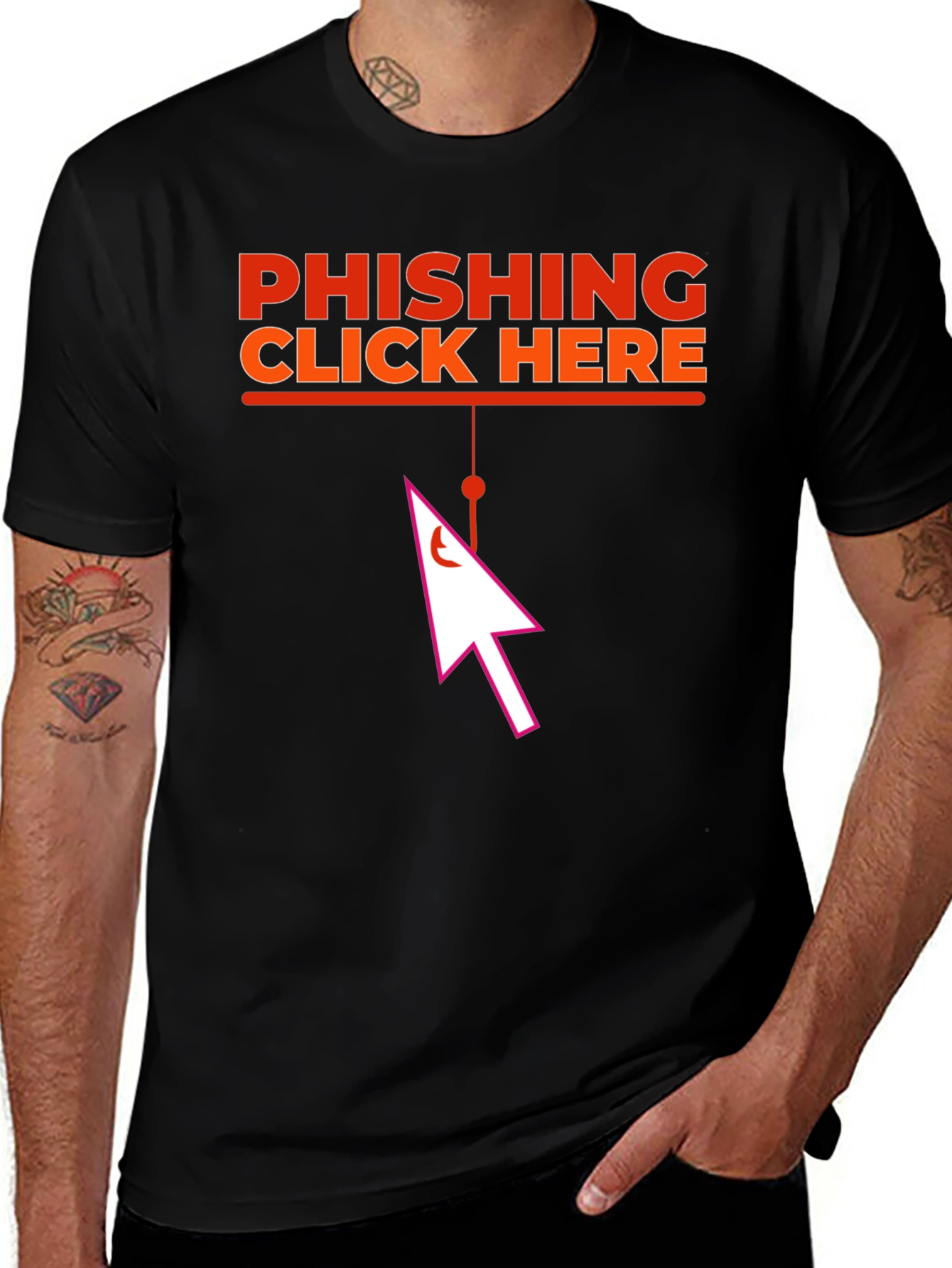 Phishing Click Here Black Graphic T-Shirt