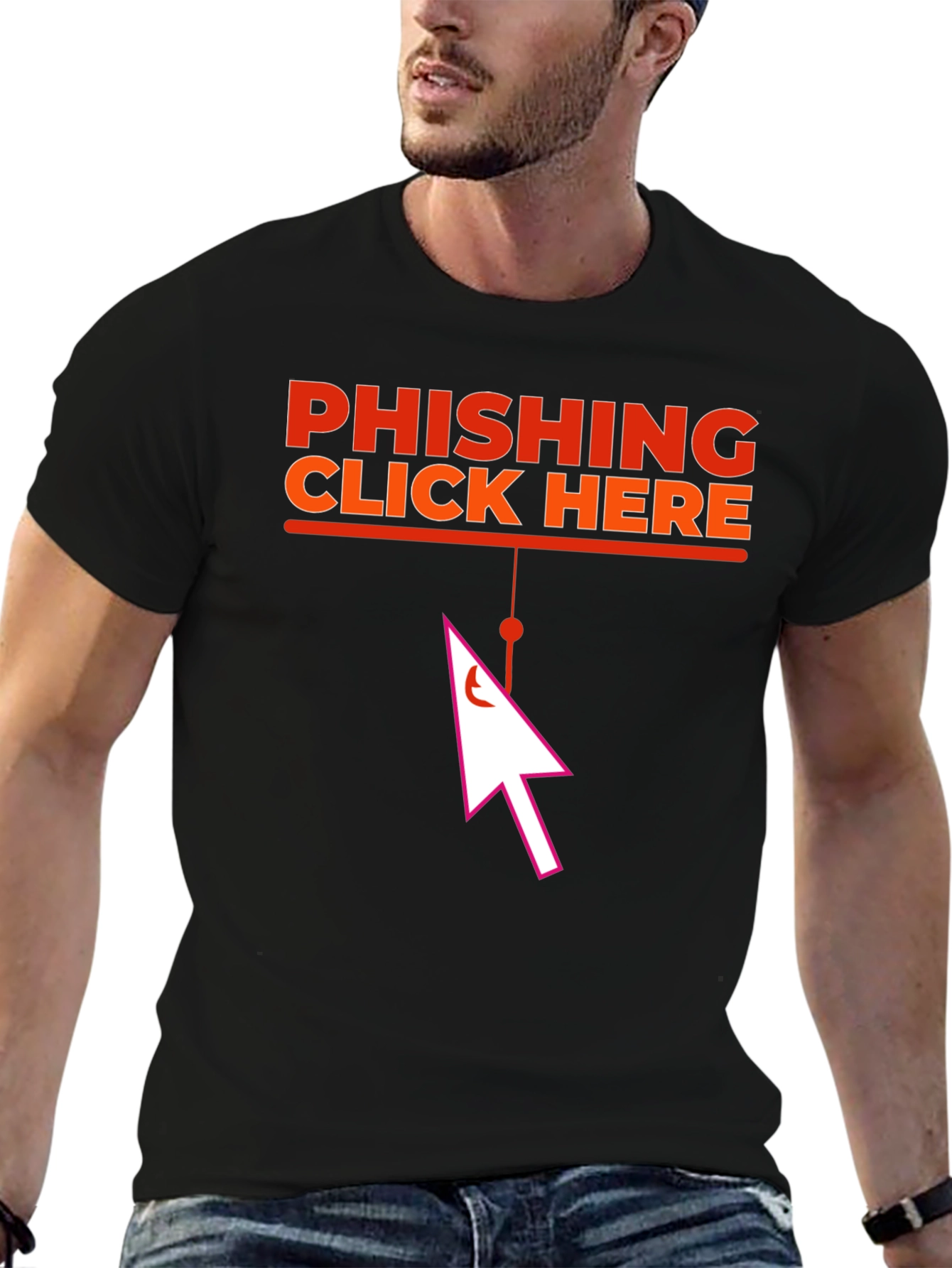 Phishing Click Here Black Graphic T-Shirt