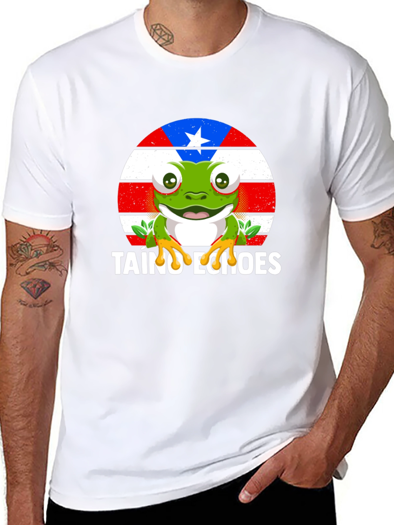Taino Echoes Frog Graphic Tee - Black Cotton Blend