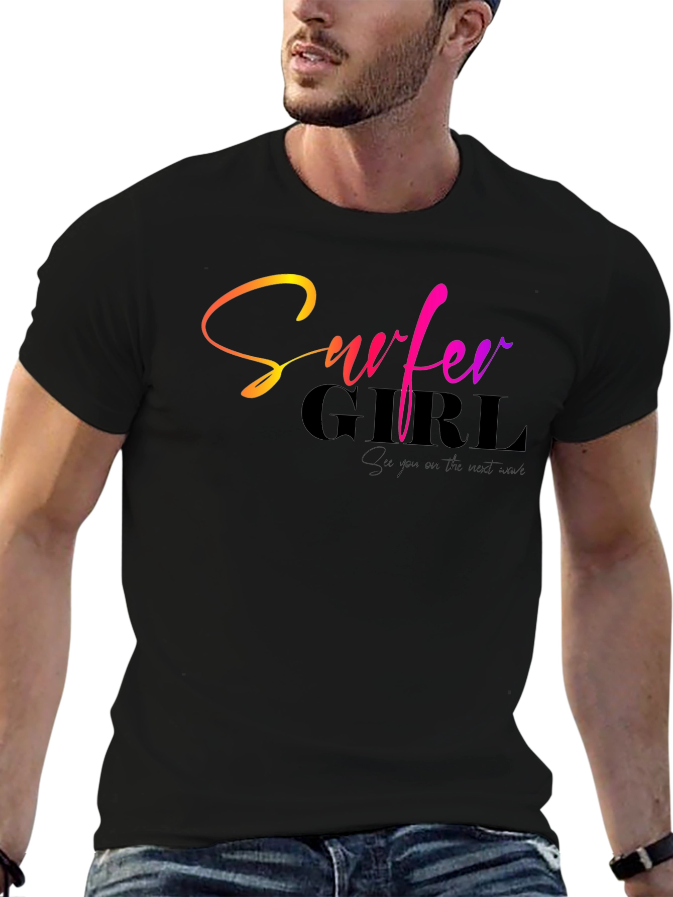 Surfer Girl Graphic Black T-Shirt