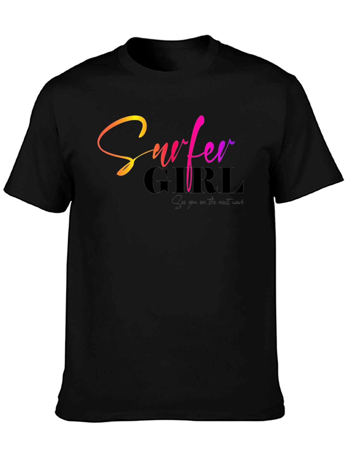 Surfer Girl Graphic Black T-Shirt