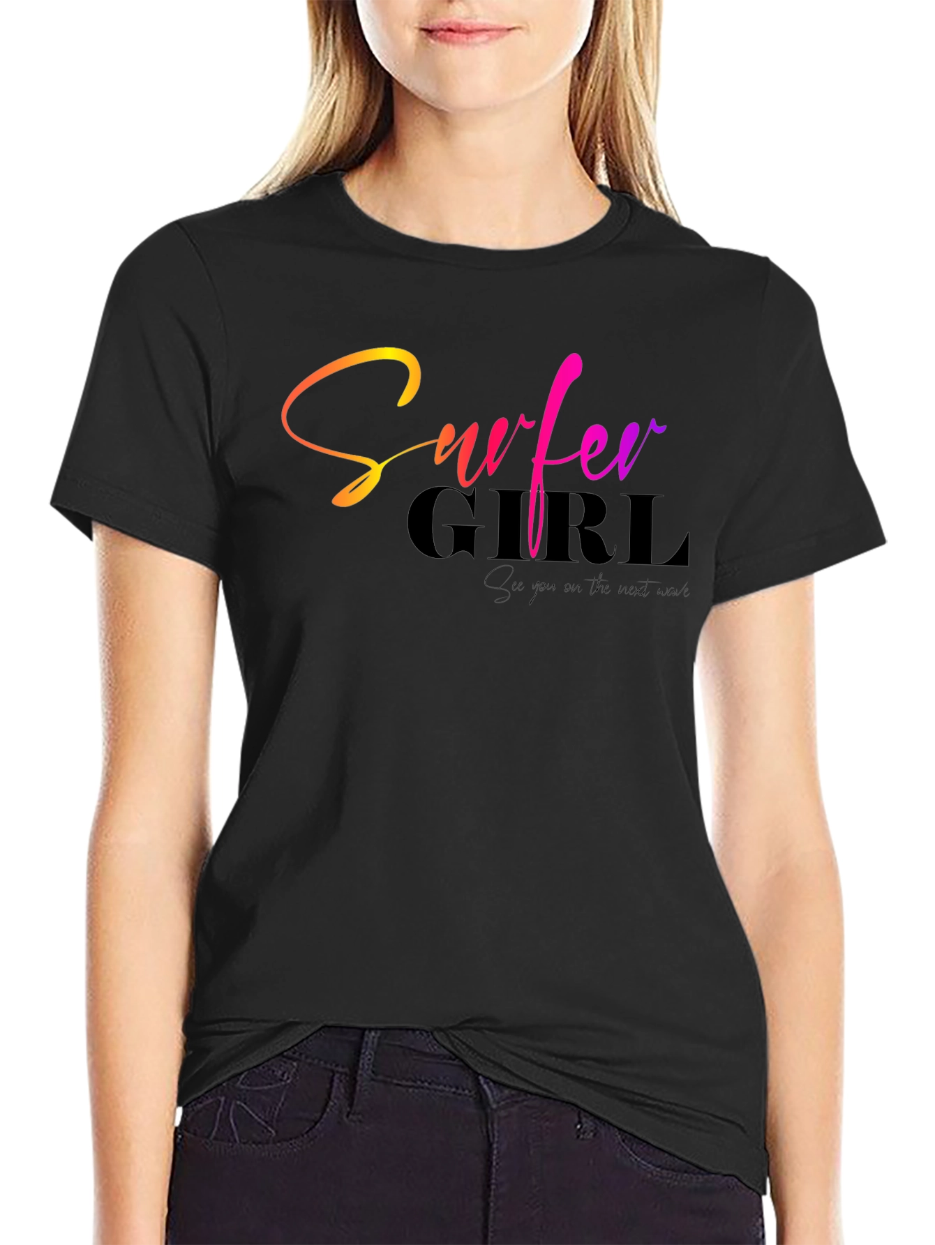 Surfer Girl Graphic Black T-Shirt