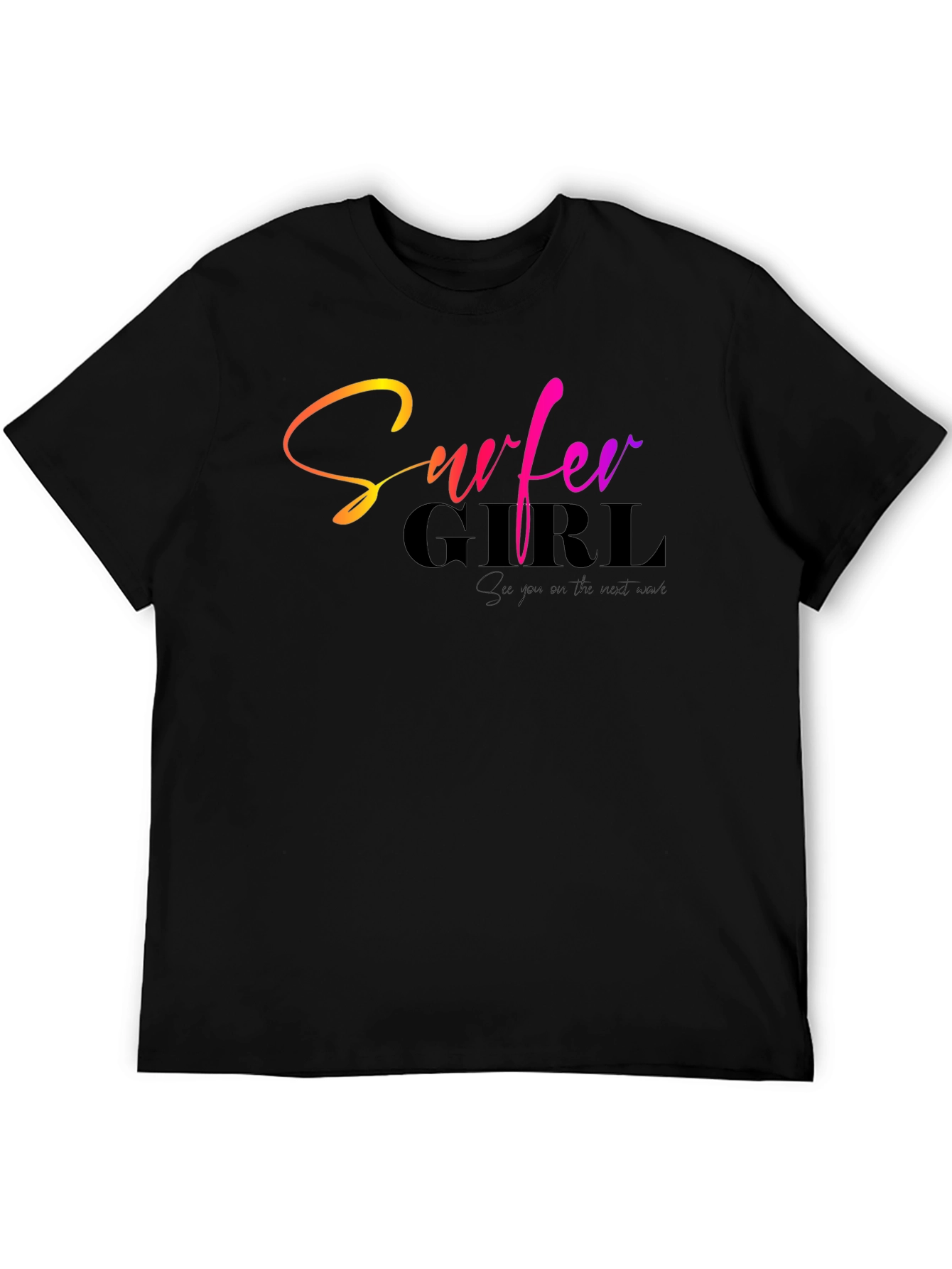Surfer Girl Graphic Black T-Shirt