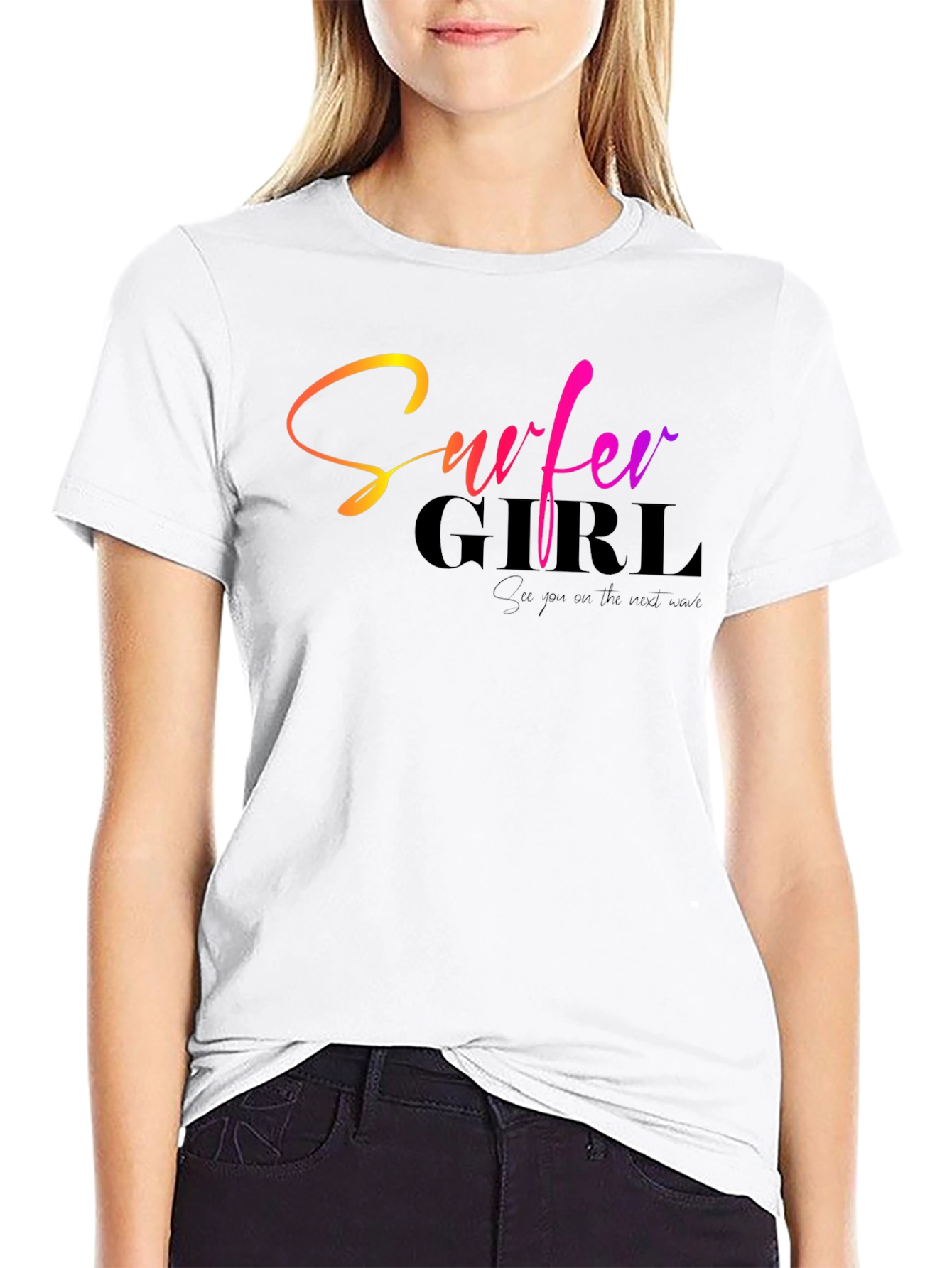 Surfer Girl Graphic Black T-Shirt