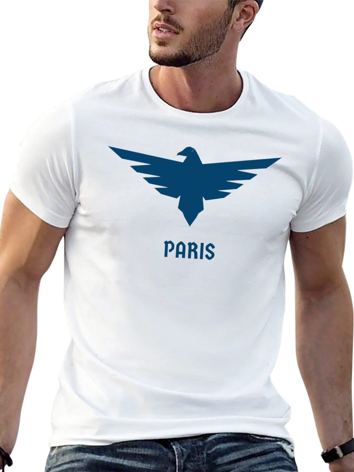 Paris Eagle Graphic Tee - Sleek Black Cotton T-Shirt