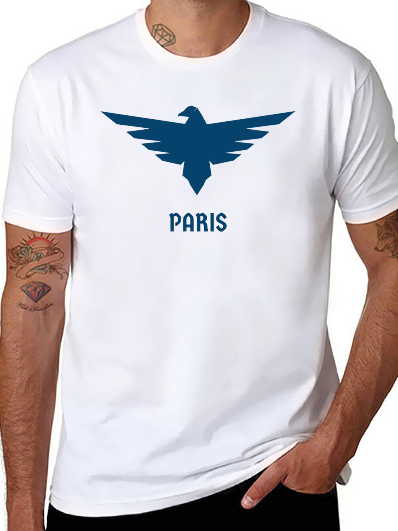 Paris Eagle Graphic Tee - Sleek Black Cotton T-Shirt