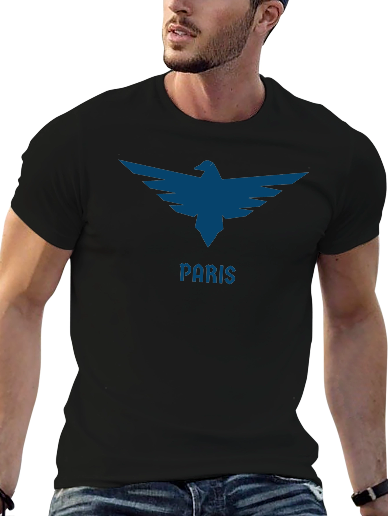 Paris Eagle Graphic Tee - Sleek Black Cotton T-Shirt
