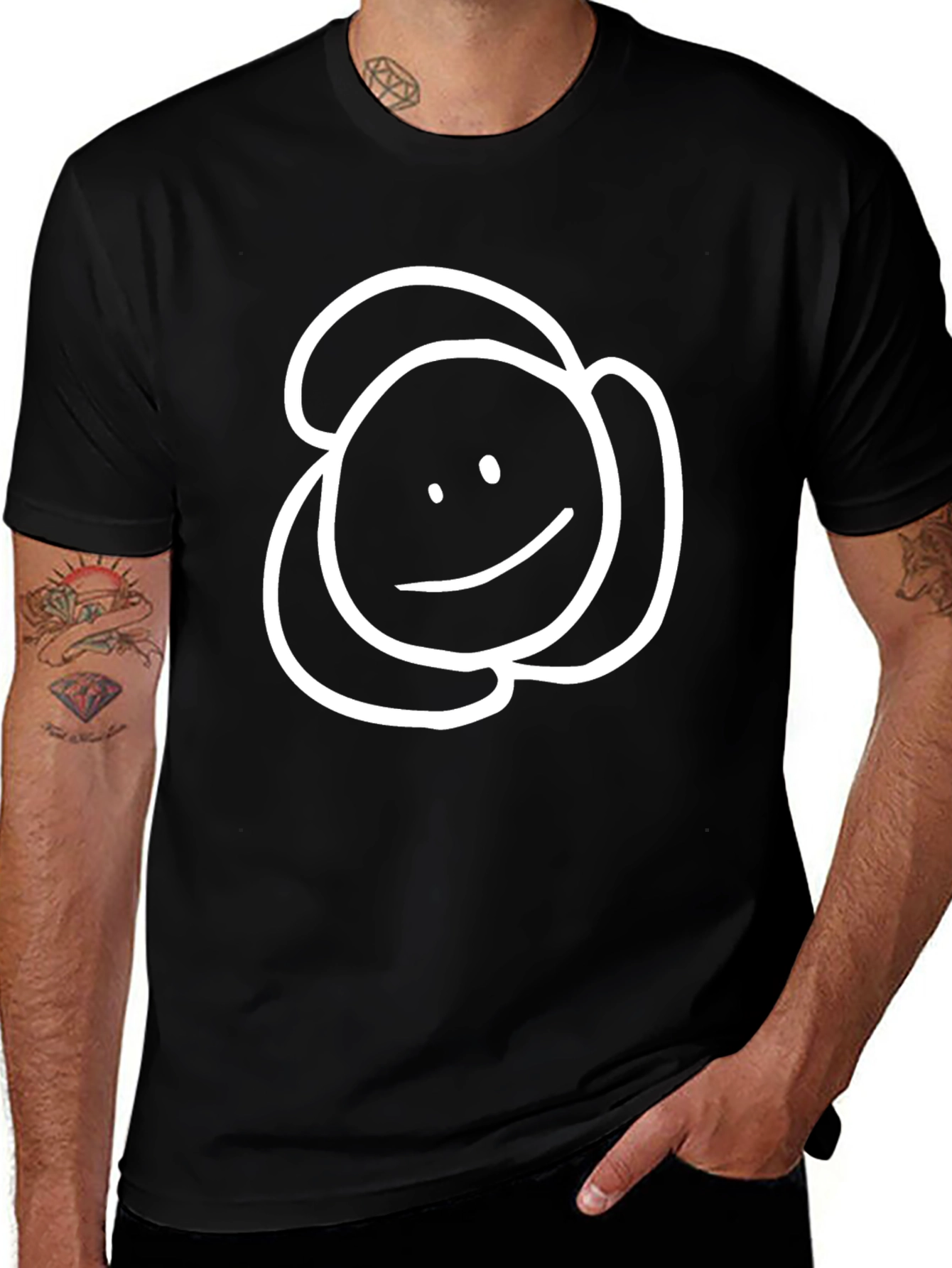 Simple Smiley Face Tee - Black Cotton Casual Wear