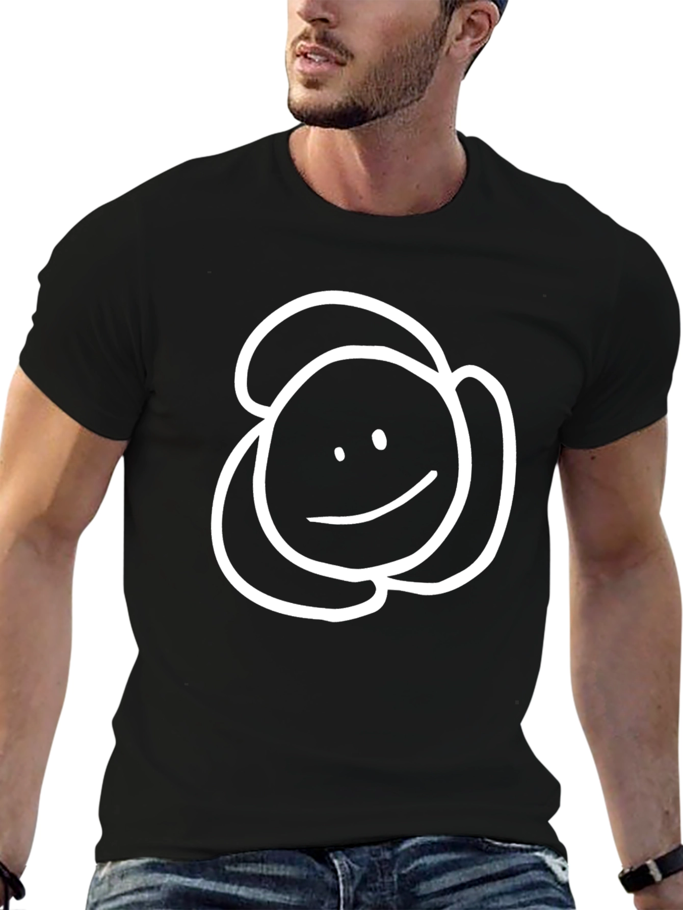 Simple Smiley Face Tee - Black Cotton Casual Wear