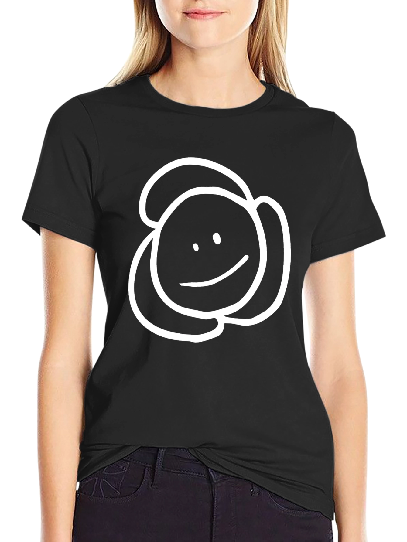 Simple Smiley Face Tee - Black Cotton Casual Wear