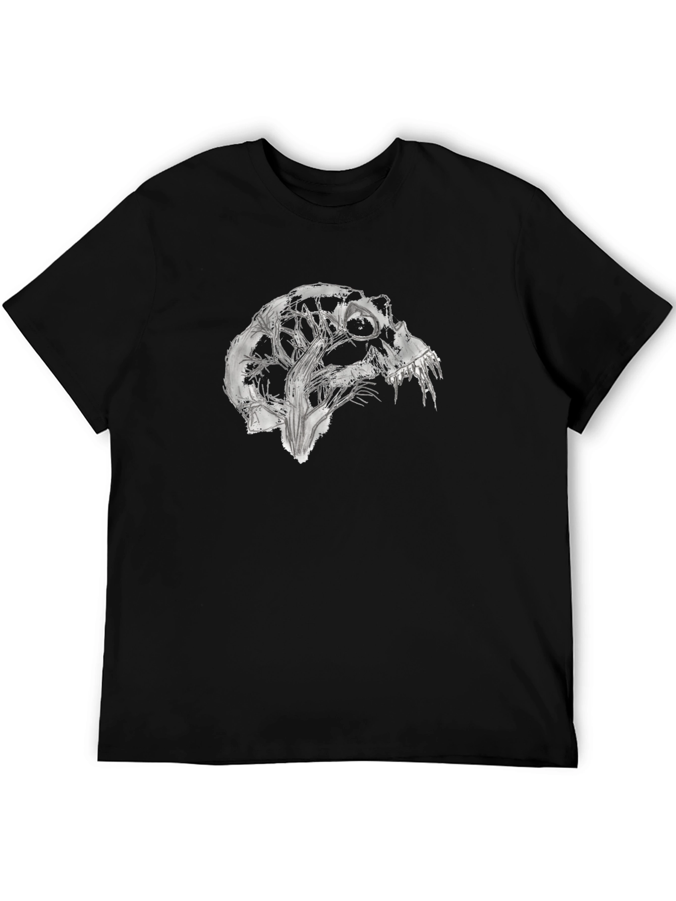 Abstract Skull Graphic Tee - Black Cotton Blend