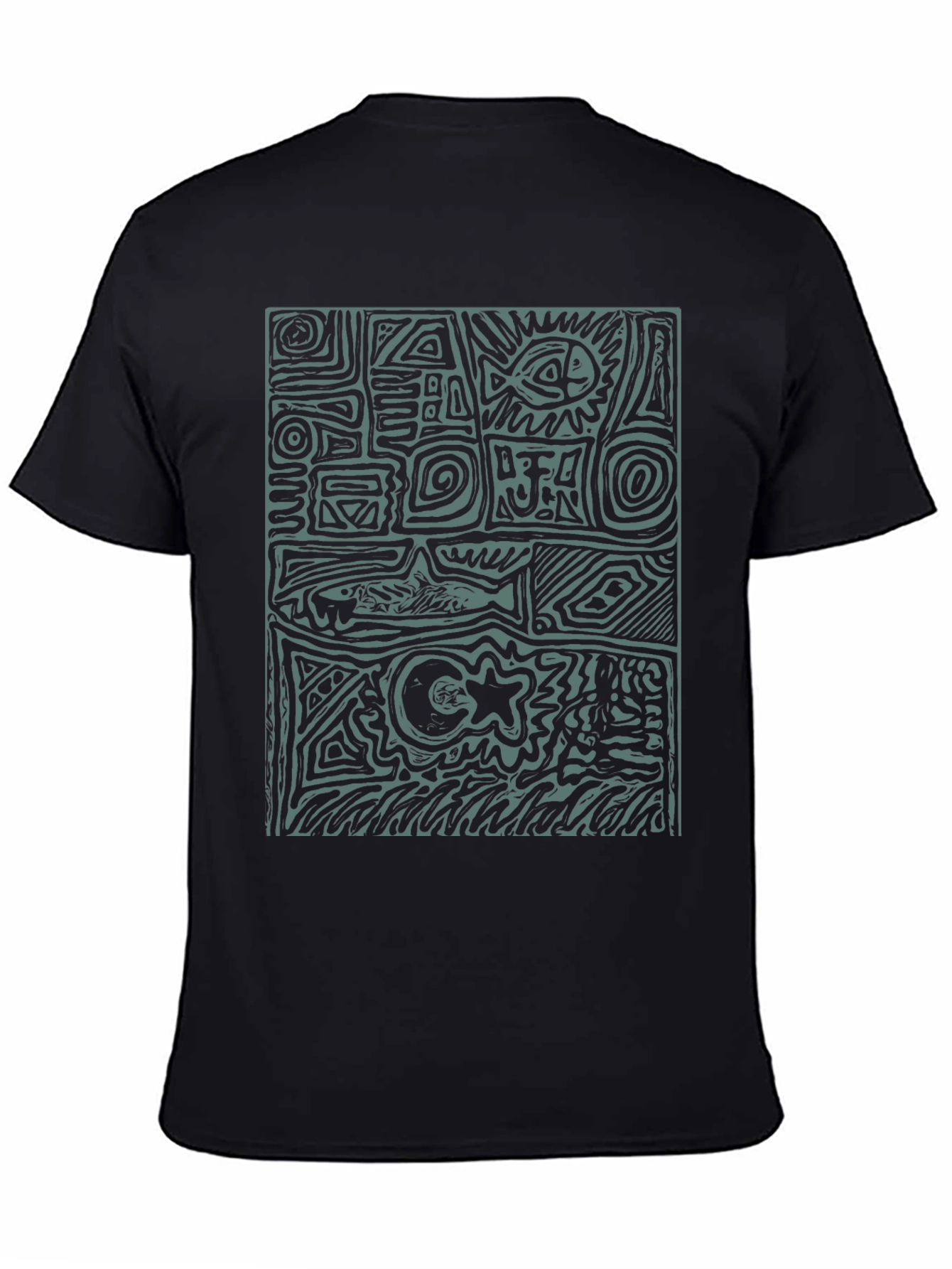 Abstract Graphic Print T-Shirt - Casual Black Tee