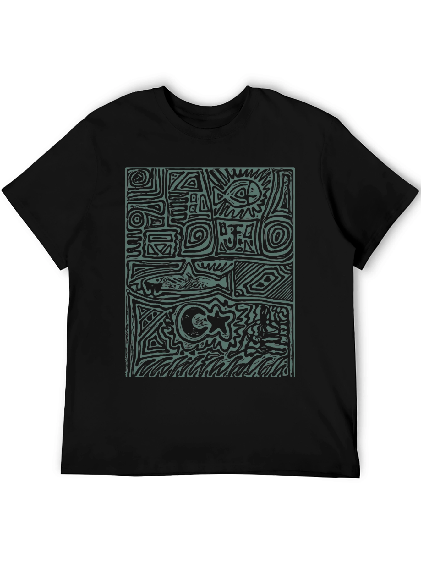Abstract Graphic Print T-Shirt - Casual Black Tee