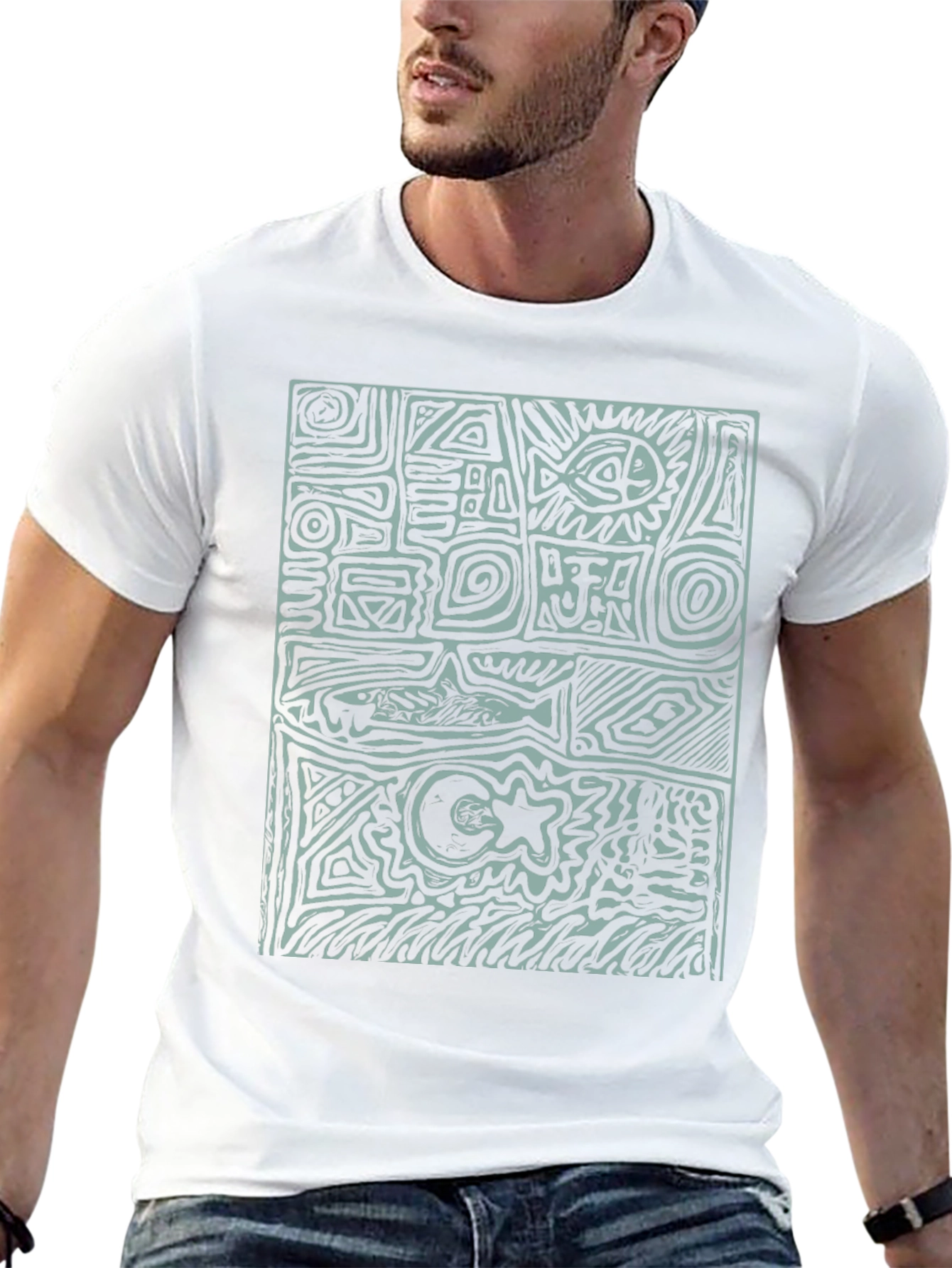 Abstract Graphic Print T-Shirt - Casual Black Tee