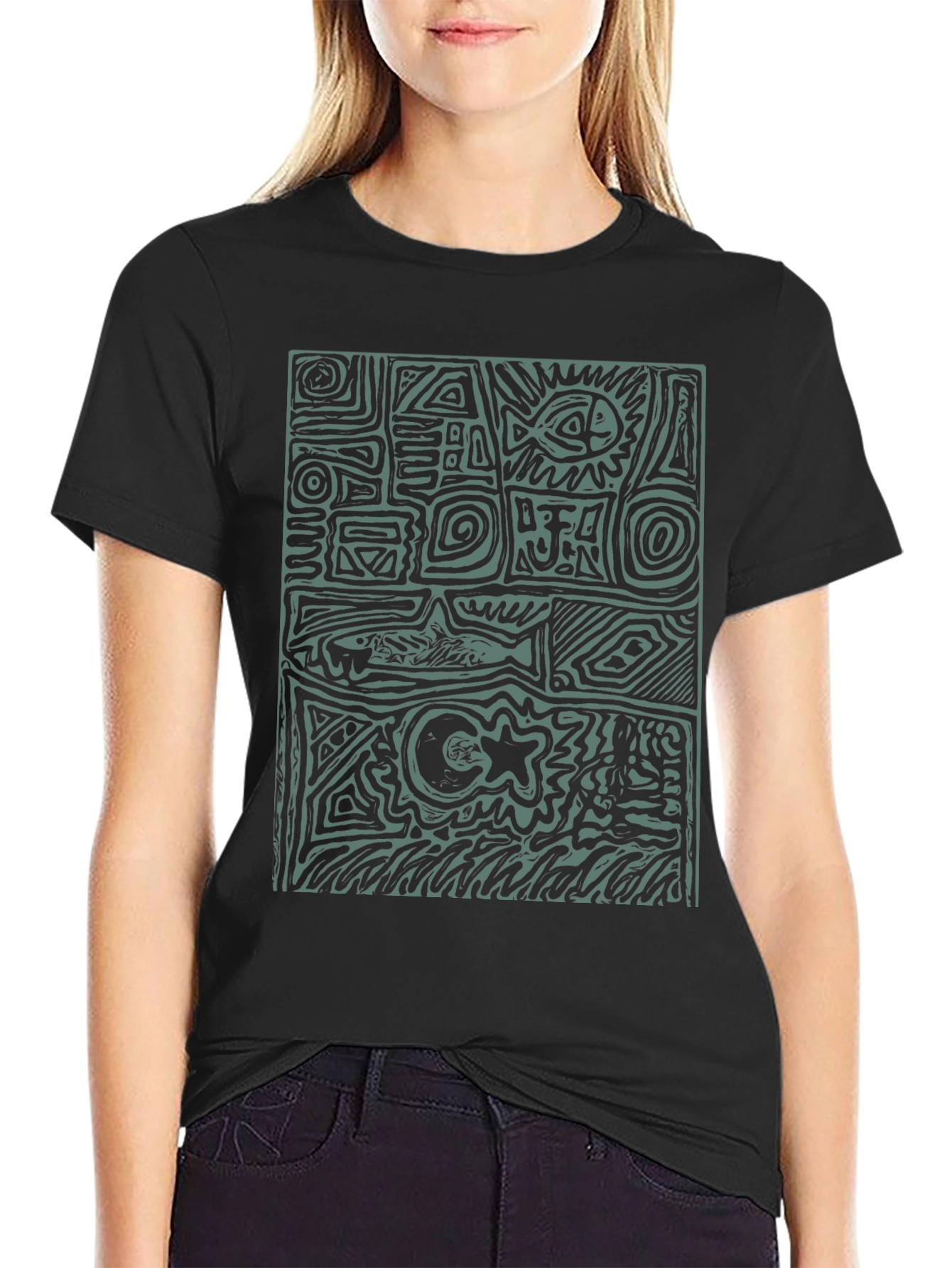 Abstract Graphic Print T-Shirt - Casual Black Tee