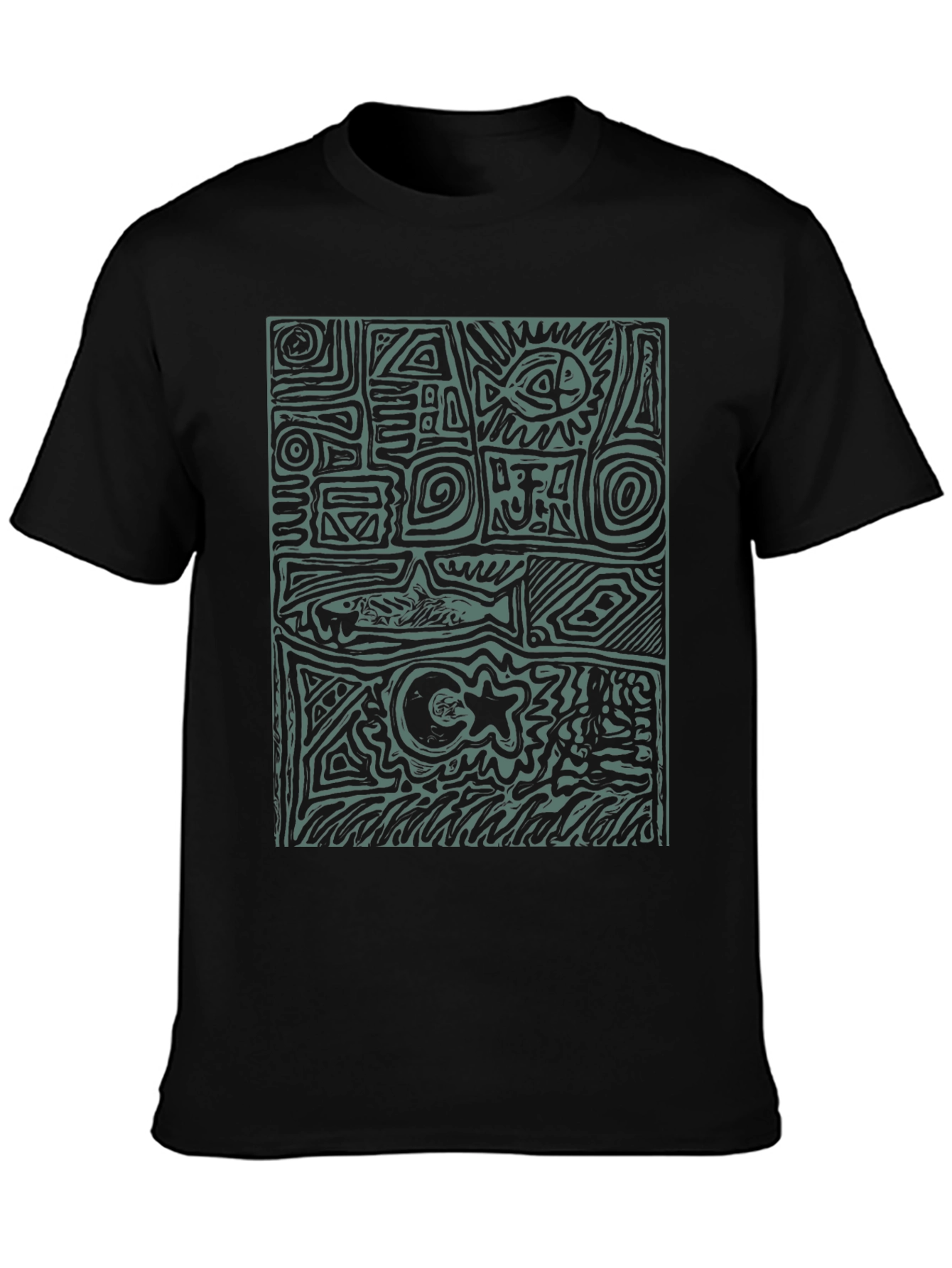 Abstract Graphic Print T-Shirt - Casual Black Tee