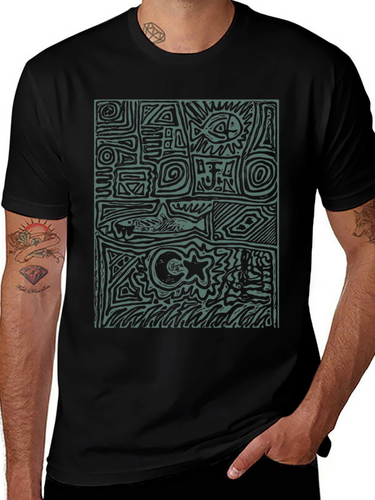 Abstract Graphic Print T-Shirt - Casual Black Tee